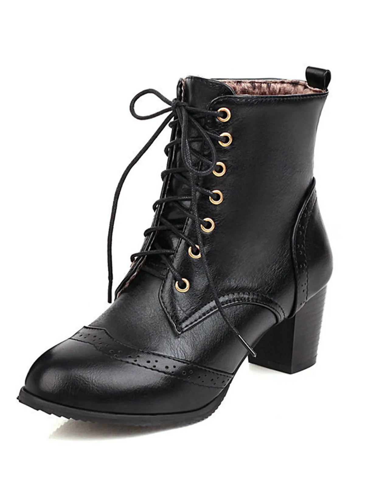 Retro Leather Medium Heel Lace-Up Combat Boots sold by Retro Stage