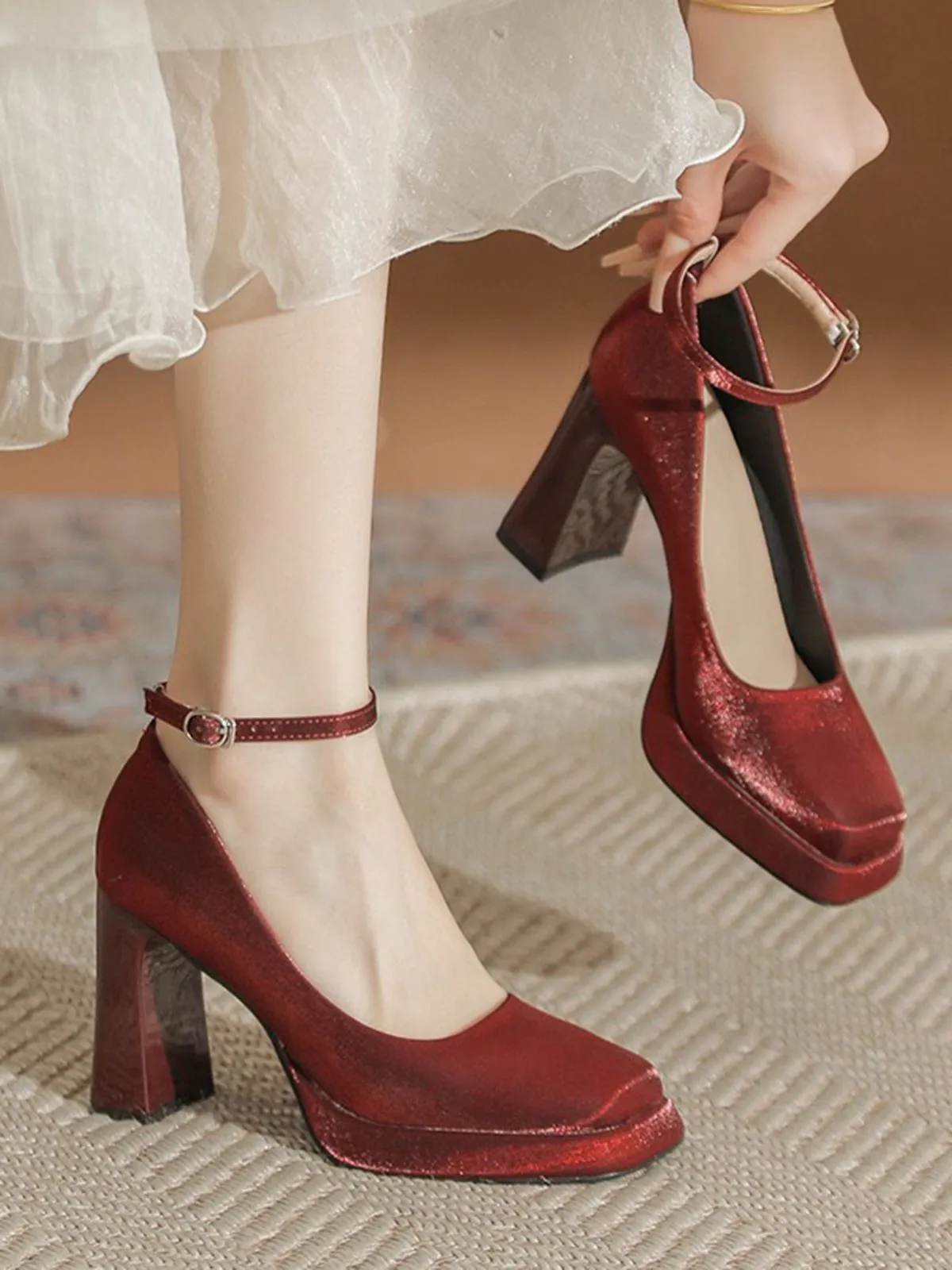 Retro Satin Block Heel Mary Jane Shoes sold by Retro Stage product image thumbnail 2