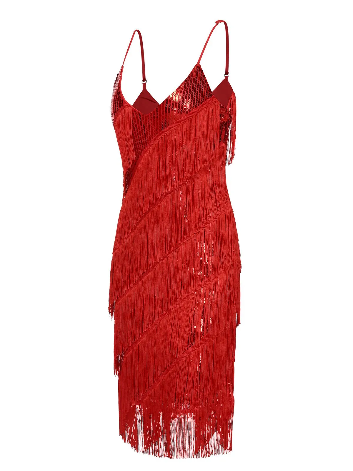 Red 1920s Spaghetti Strap Sequin Fringe Dress sold by Retro Stage product image thumbnail 2