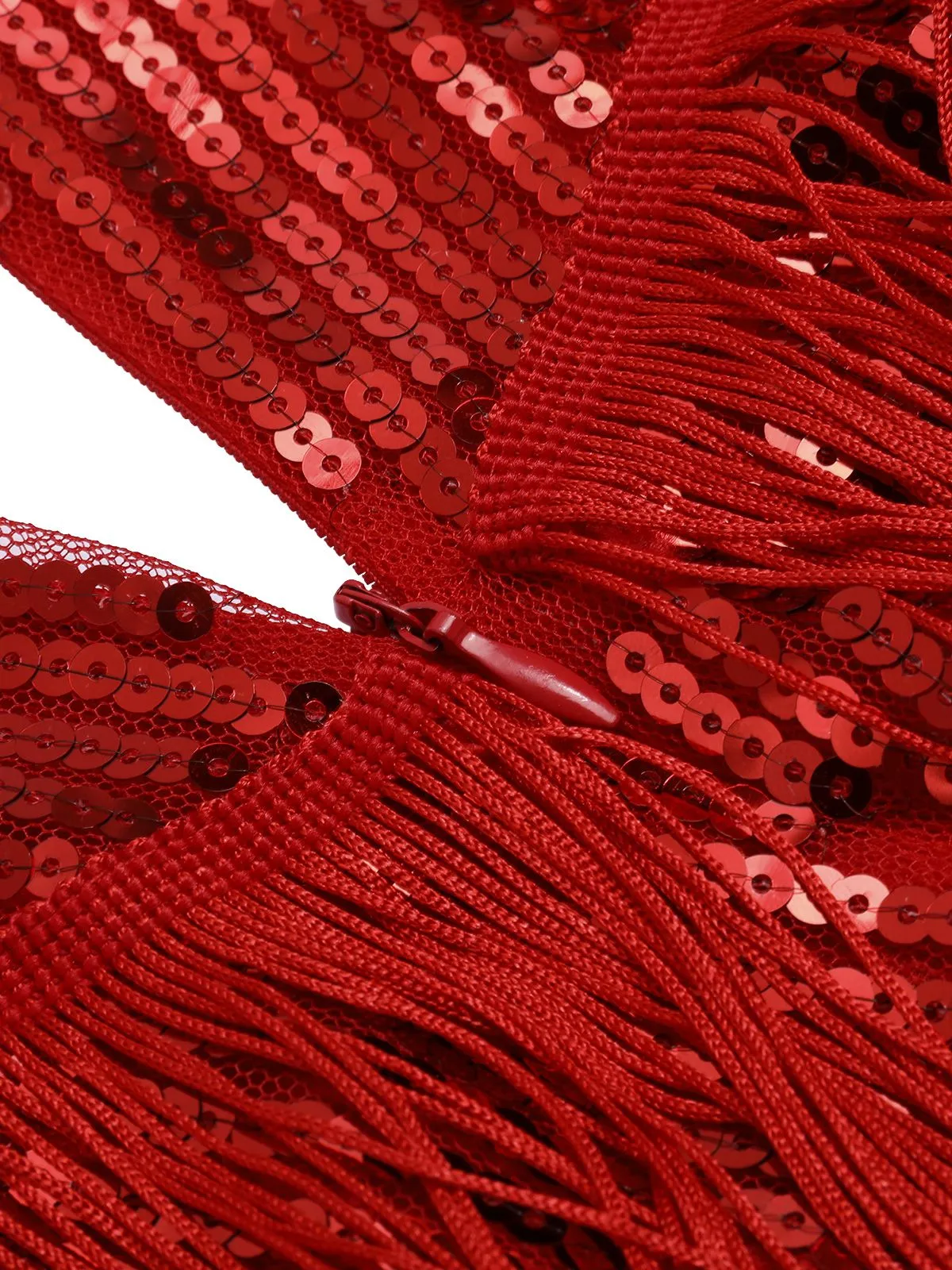 Red 1920s Spaghetti Strap Sequin Fringe Dress sold by Retro Stage product image thumbnail 4