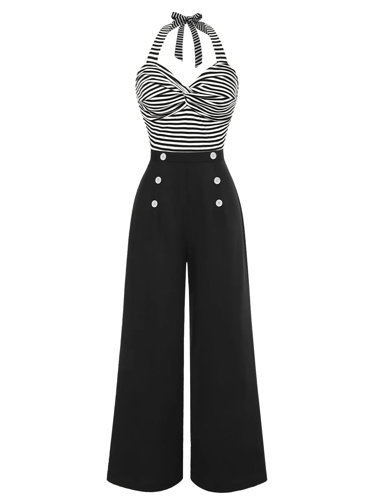 Black 1960s Stripe Knit Patchwork Halter Jumpsuit sold by Retro Stage product image thumbnail 2