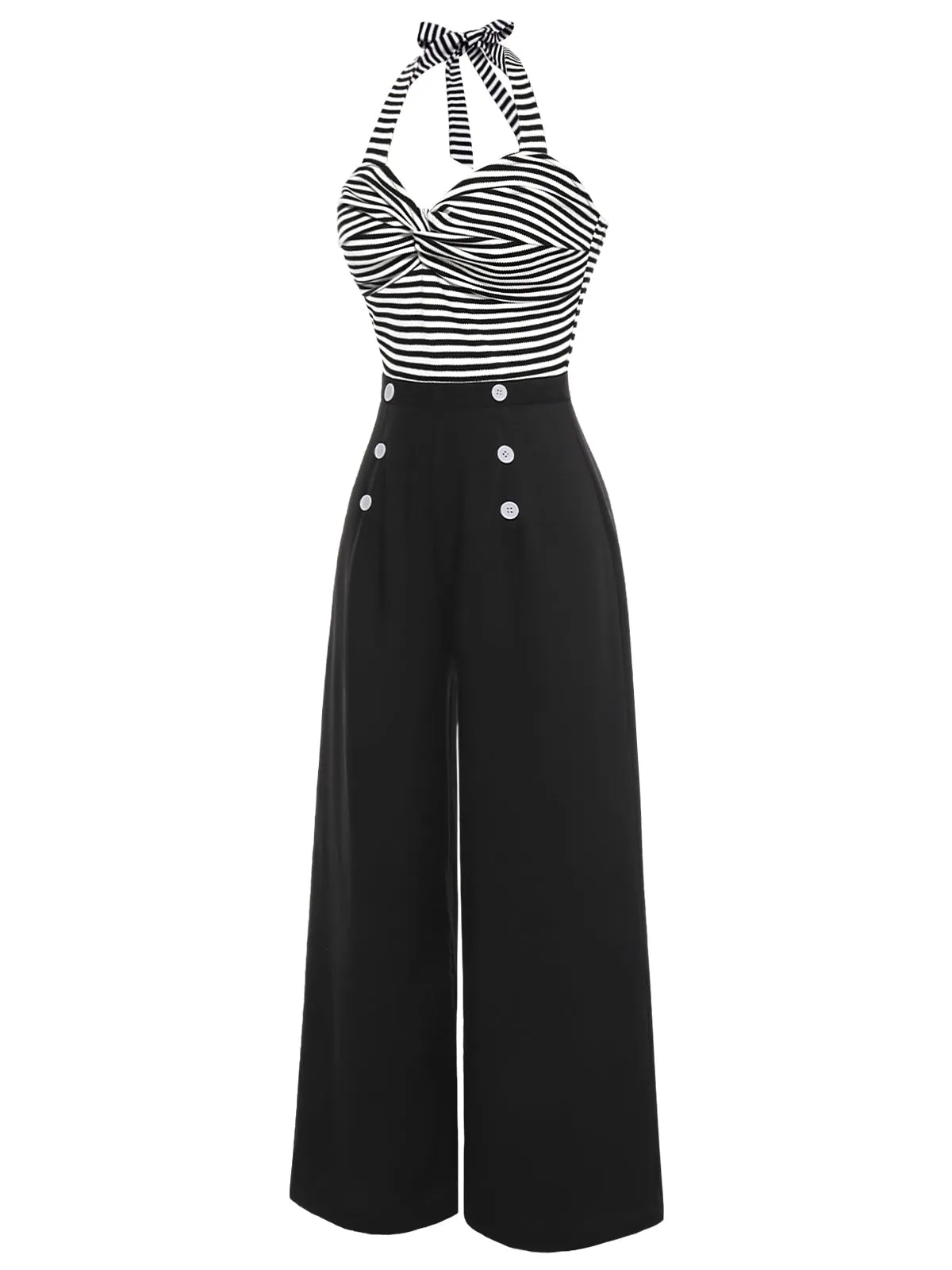 Black 1960s Stripe Knit Patchwork Halter Jumpsuit sold by Retro Stage product image thumbnail 3