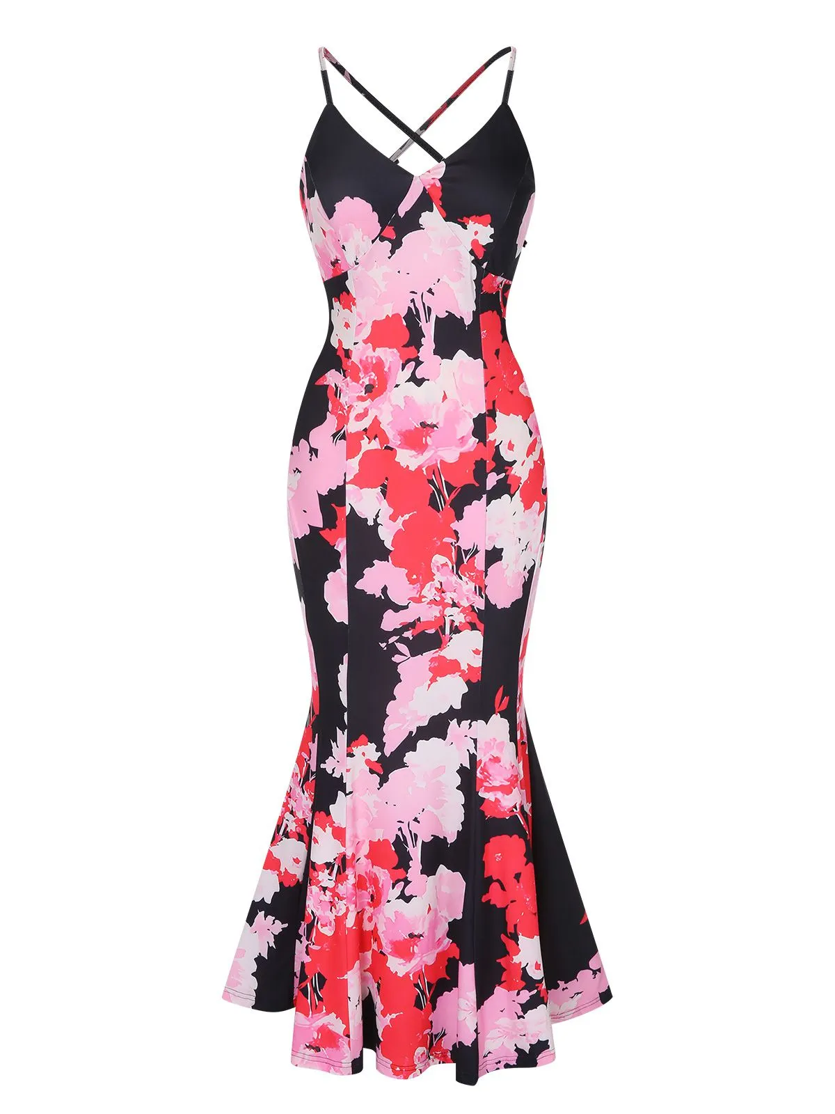 Pink 1930s Spaghetti Strap Floral Mermaid Dress sold by Retro Stage product image thumbnail 2
