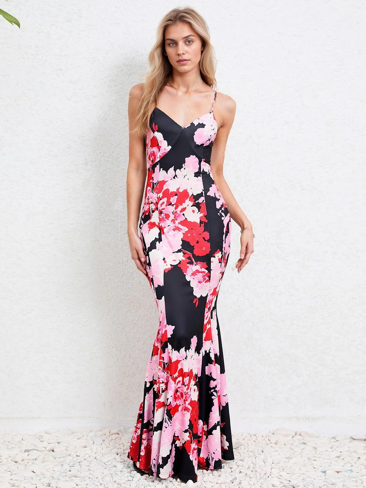 Pink 1930s Spaghetti Strap Floral Mermaid Dress sold by Retro Stage product image thumbnail 3