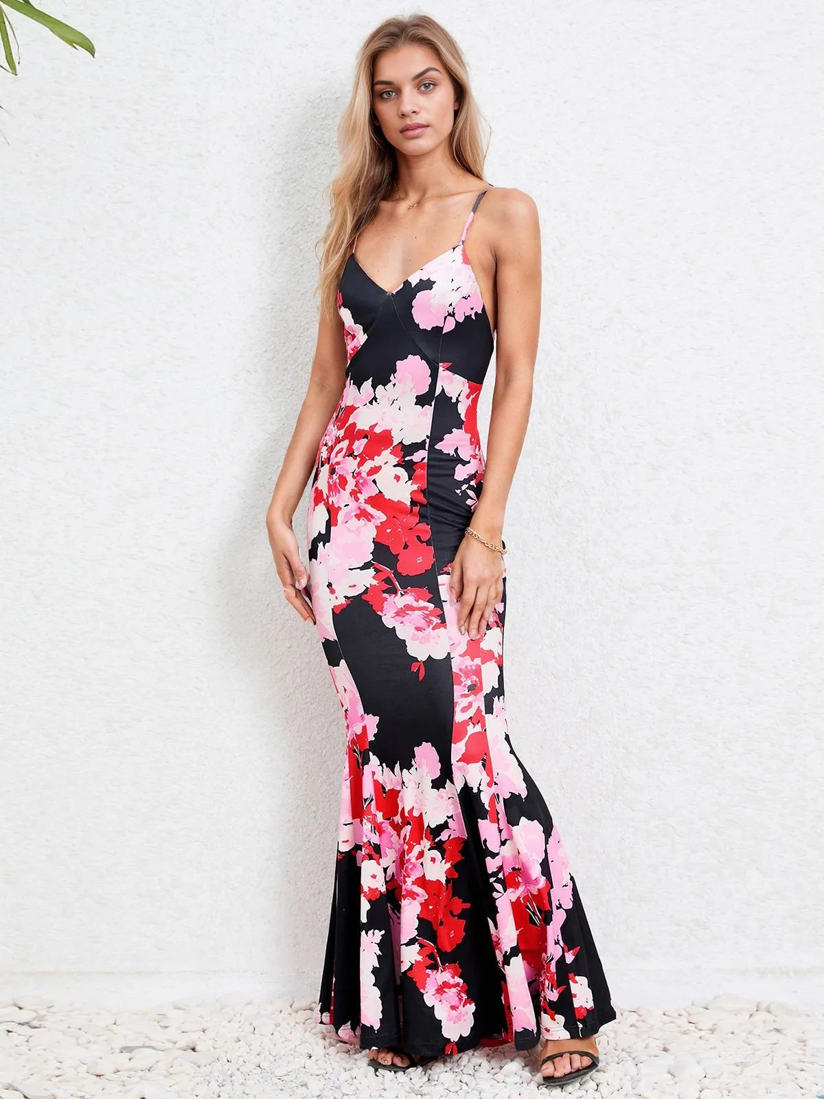 Pink 1930s Spaghetti Strap Floral Mermaid Dress sold by Retro Stage product image thumbnail 4