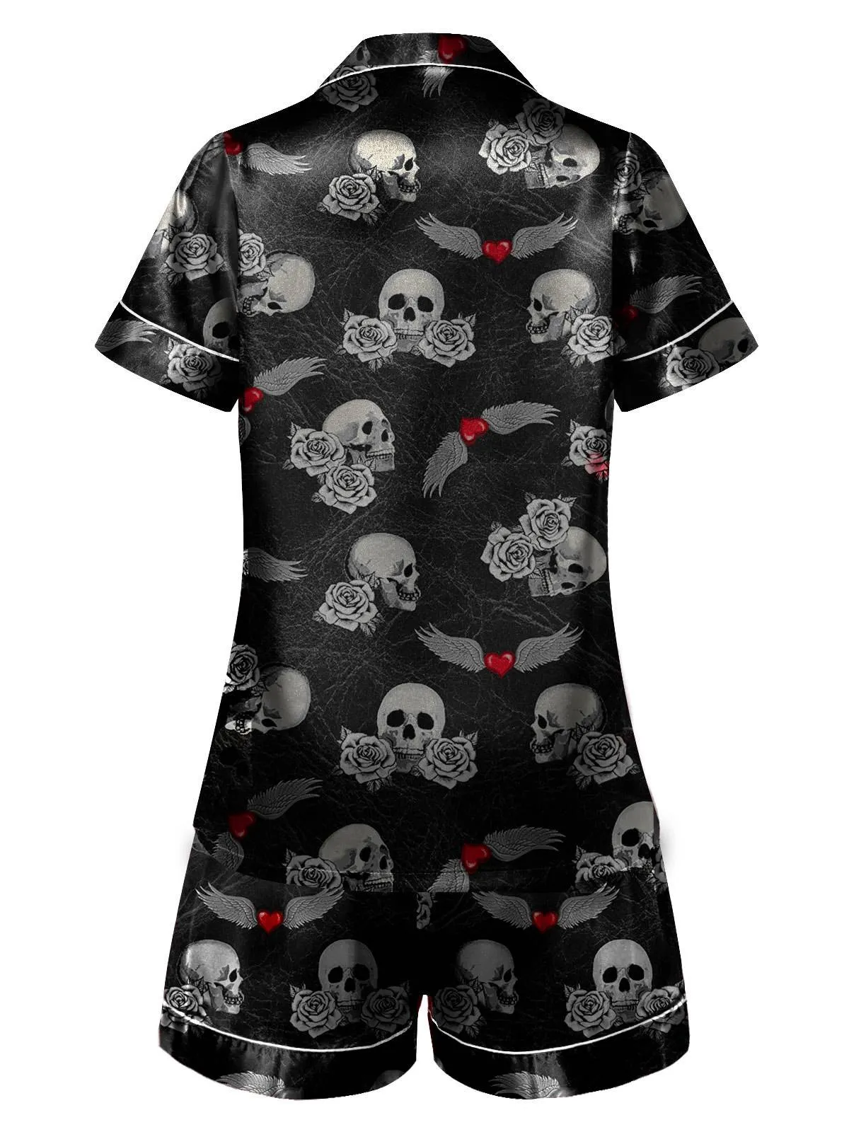 Black 1970s Rose Skull Lapel Pajamas sold by Retro Stage product image thumbnail 2