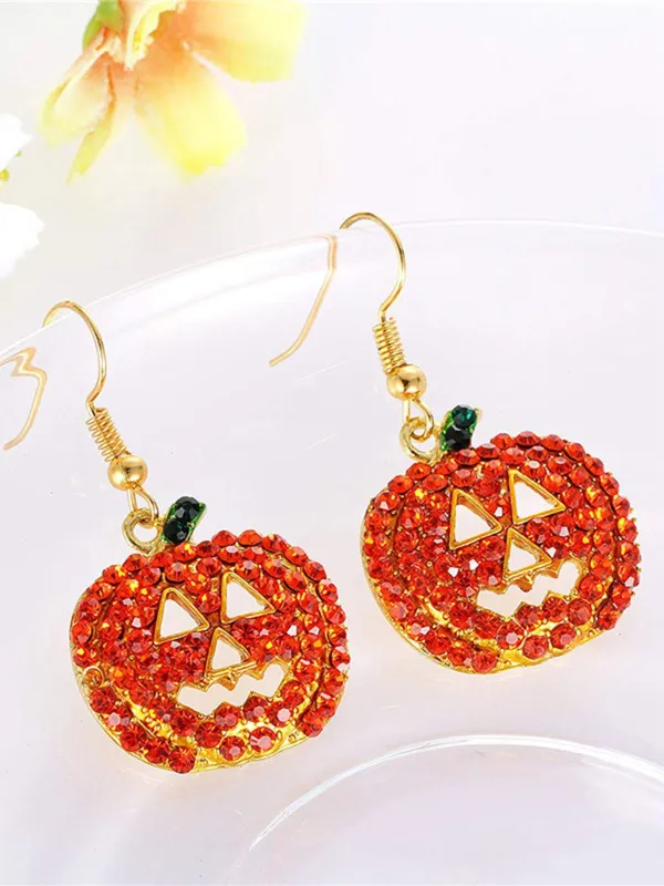 Halloween Rhinestones Grimace Pumpkin Earrings sold by Retro Stage