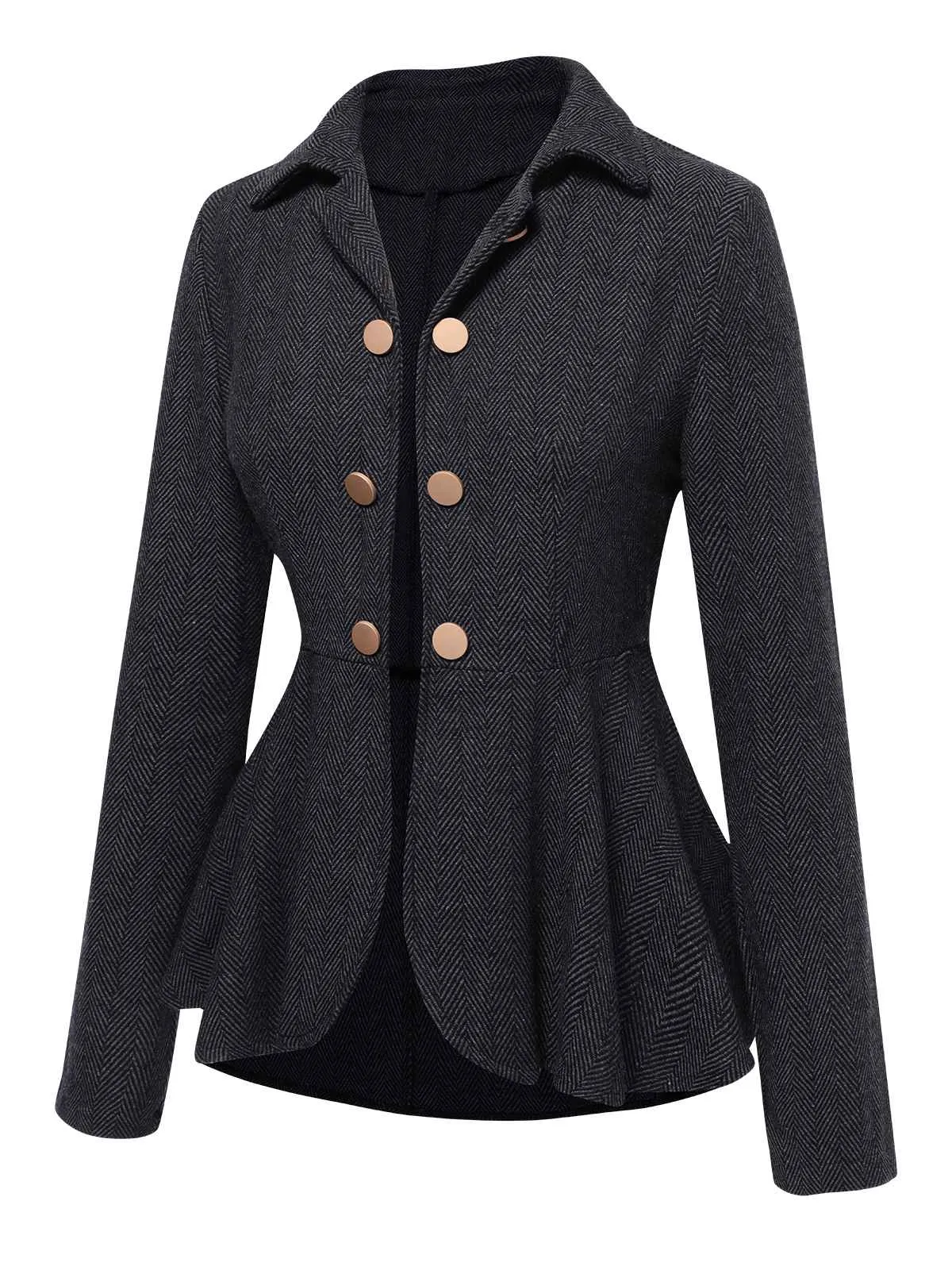 Black 1950s Lapel Ruffles Double Breasted Jacket sold by Retro Stage product image thumbnail 2