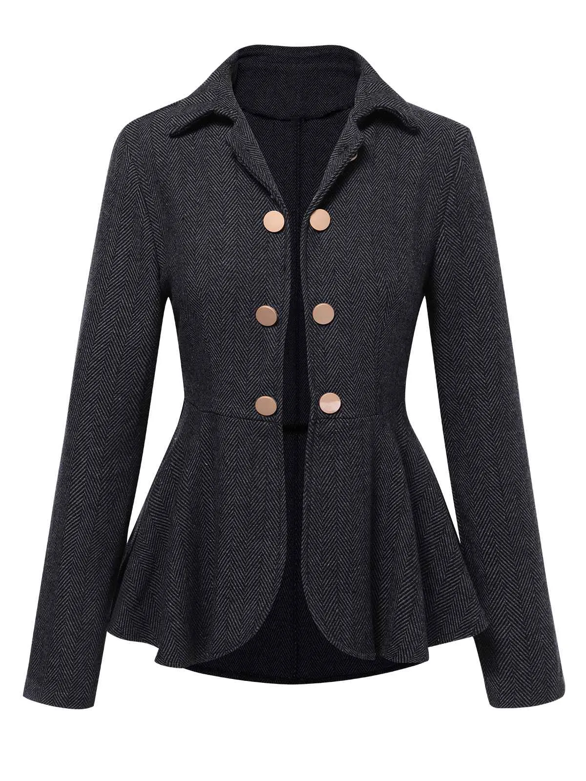 Black 1950s Lapel Ruffles Double Breasted Jacket sold by Retro Stage