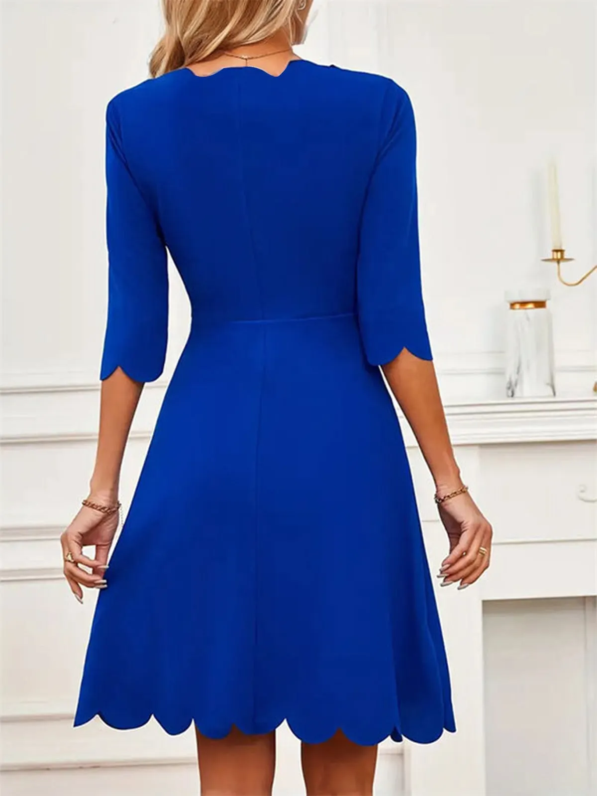 Dark Blue 1960s Solid Petal Collar Dress sold by Retro Stage product image thumbnail 4