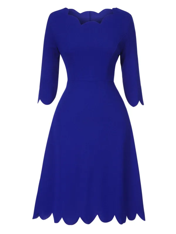 Dark Blue 1960s Solid Petal Collar Dress sold by Retro Stage