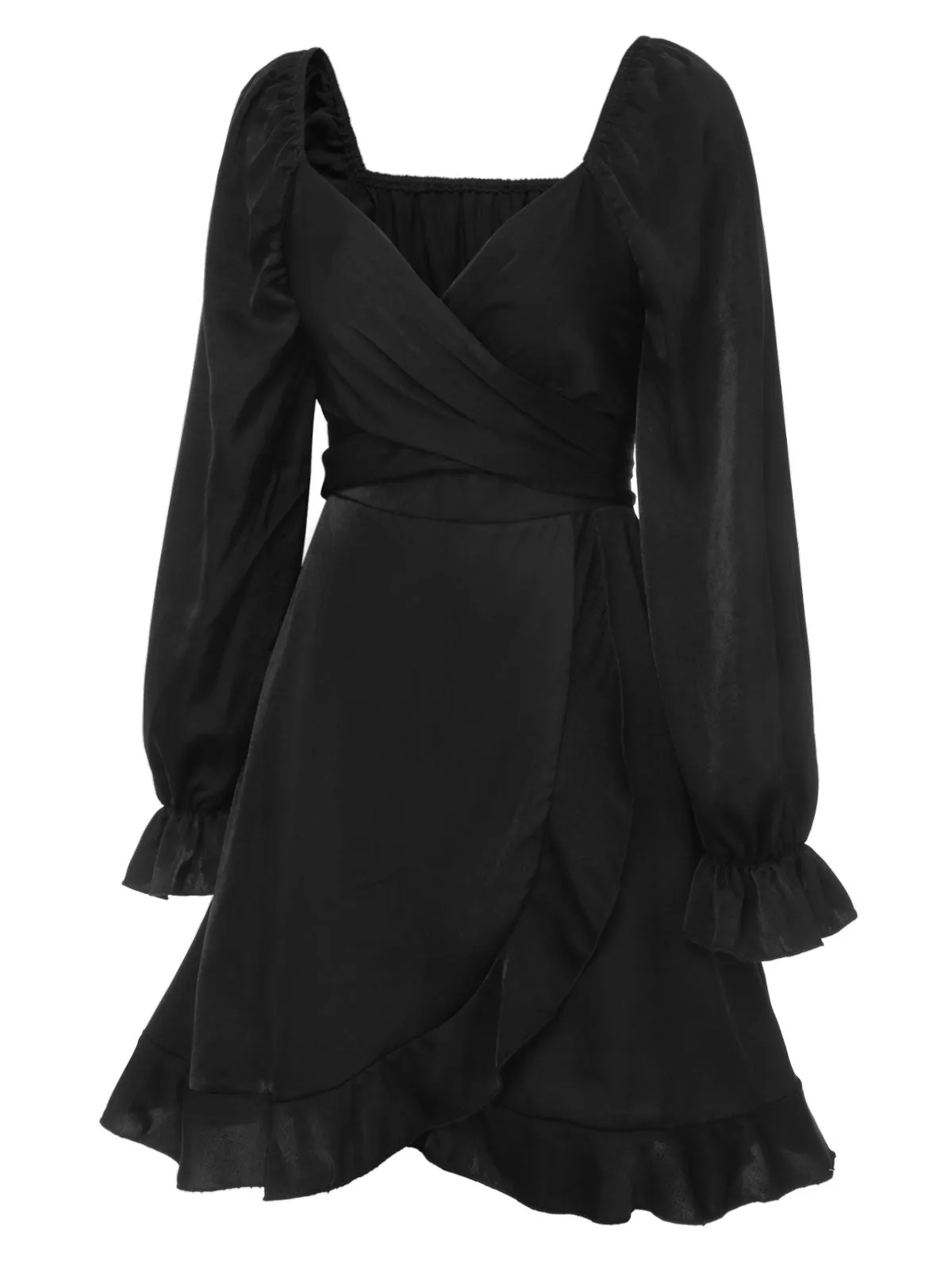 Black 1950s Solid Ruffles V-Neck Dress sold by Retro Stage product image thumbnail 3