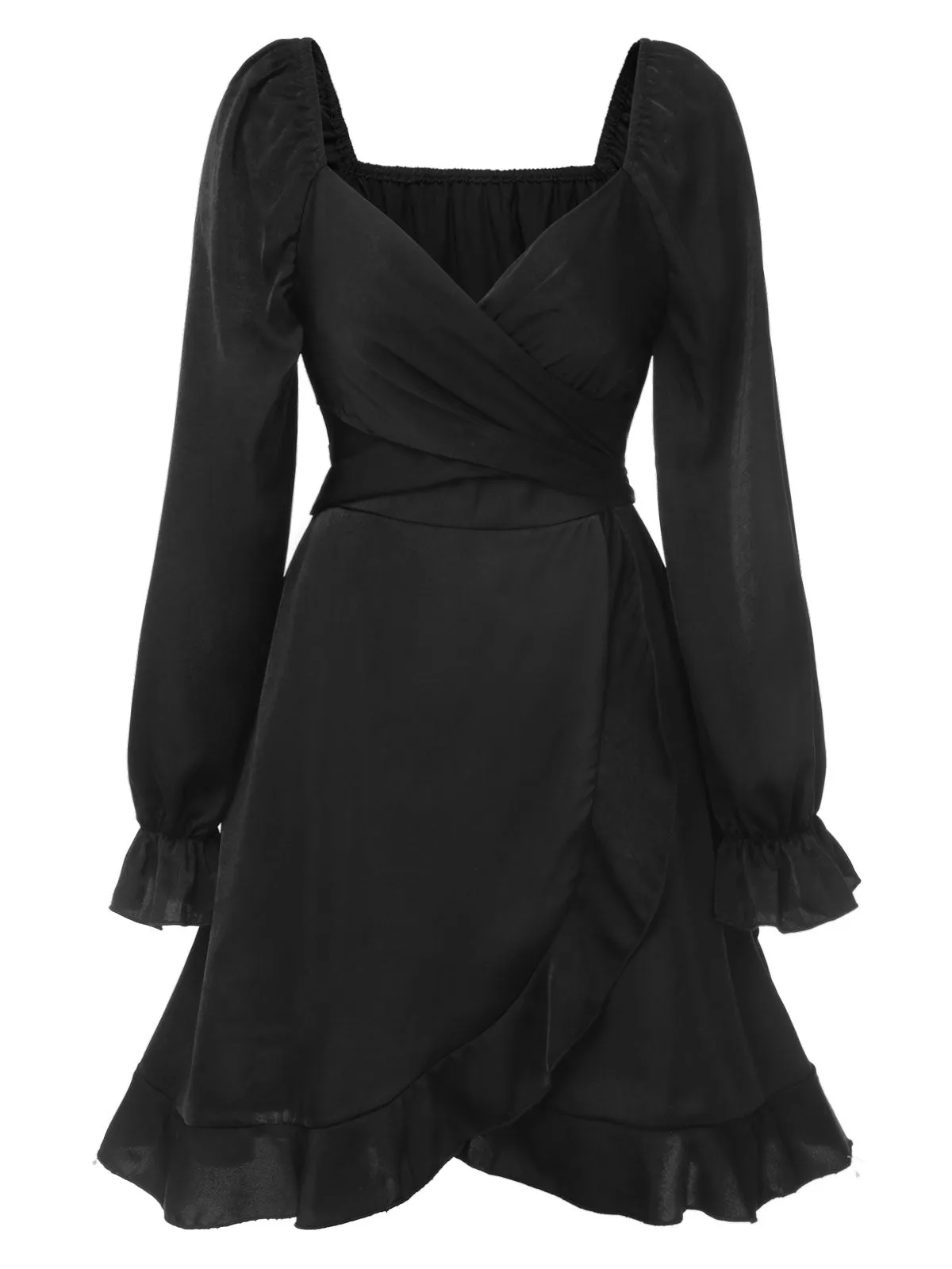 Black 1950s Solid Ruffles V-Neck Dress sold by Retro Stage product image thumbnail 2