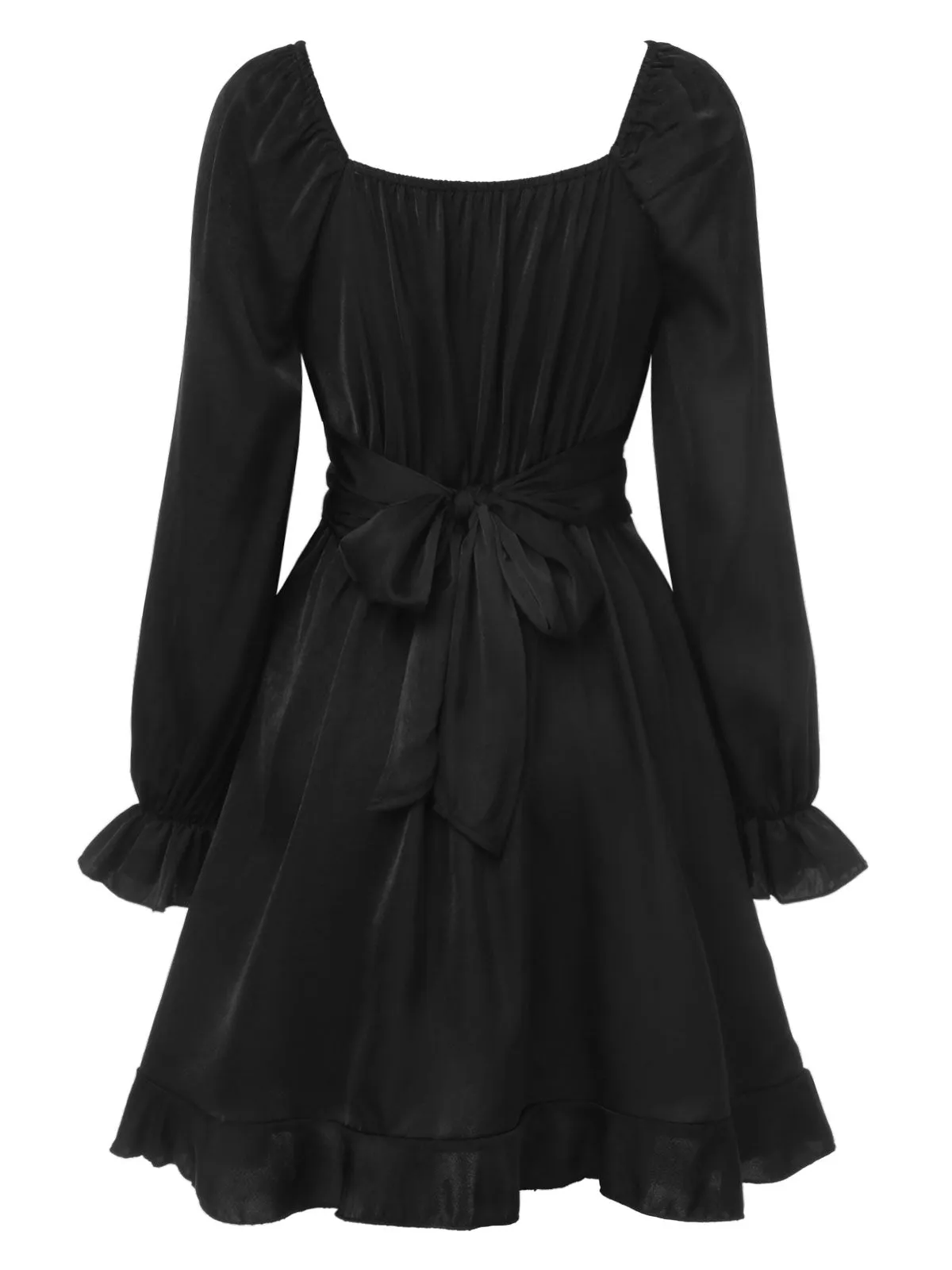 Black 1950s Solid Ruffles V-Neck Dress sold by Retro Stage product image thumbnail 4