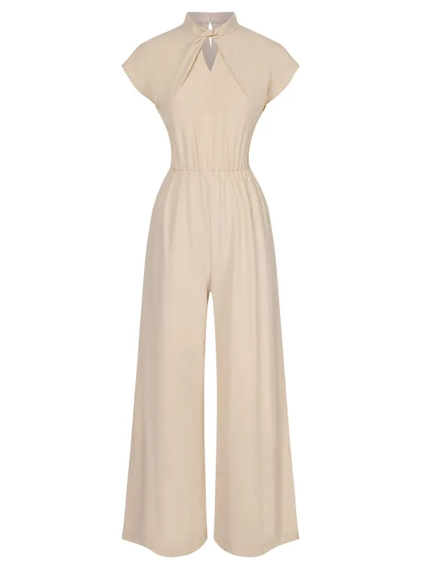 Apricot 1930s Solid Cutout Wide-Leg Jumpsuit sold by Retro Stage