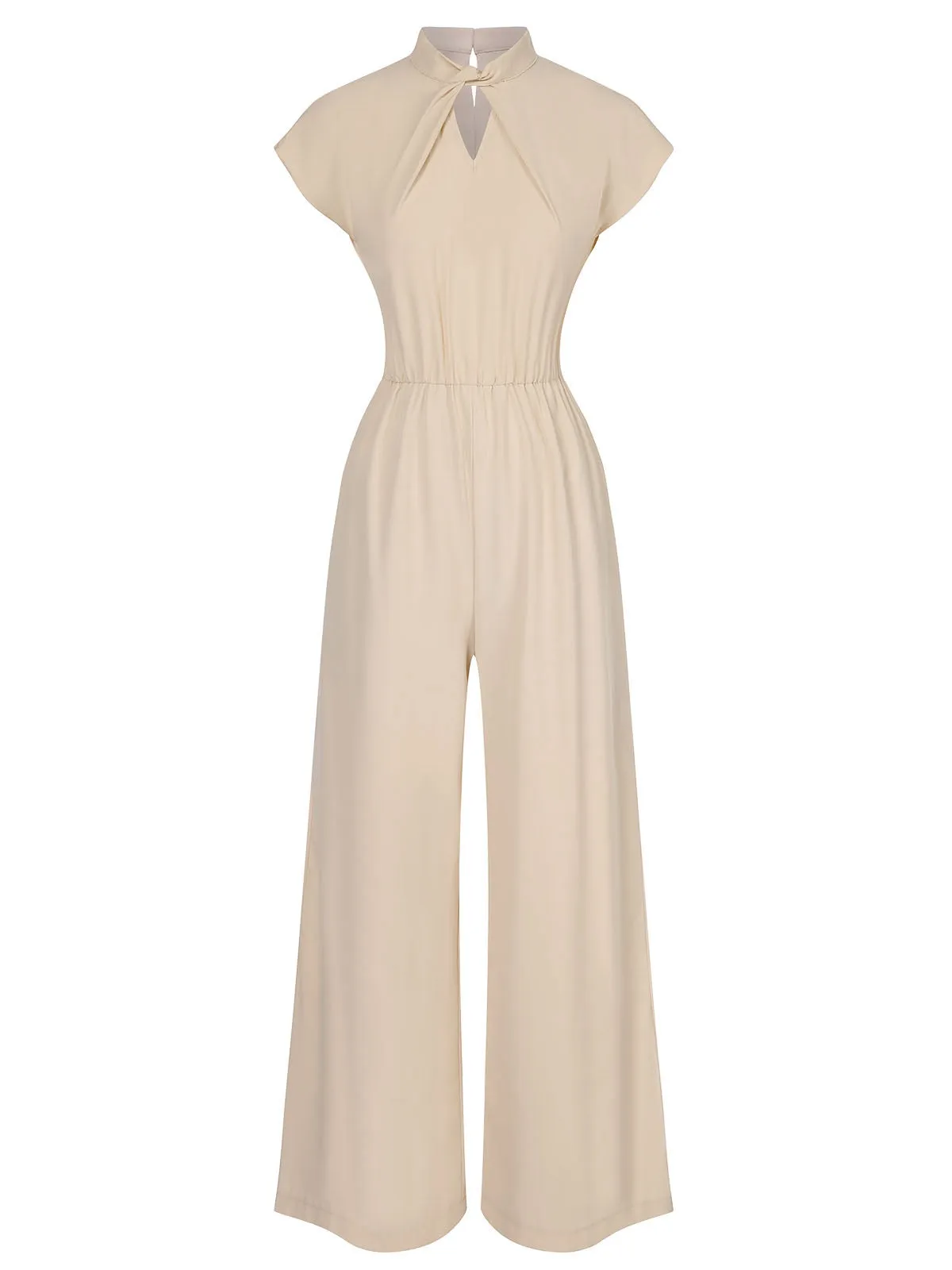 Apricot 1930s Solid Cutout Wide-Leg Jumpsuit sold by Retro Stage