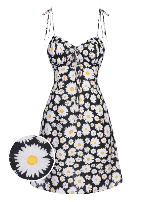 Black 1960s Daisy Spaghetti Strap Dress sold by Retro Stage