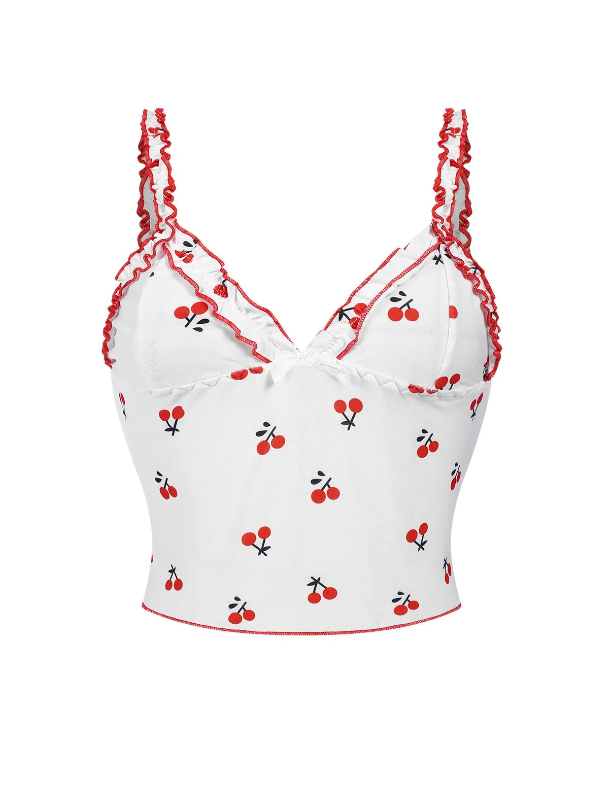 White 1950s Cherry Navel Straps Pajamas sold by Retro Stage product image thumbnail 3