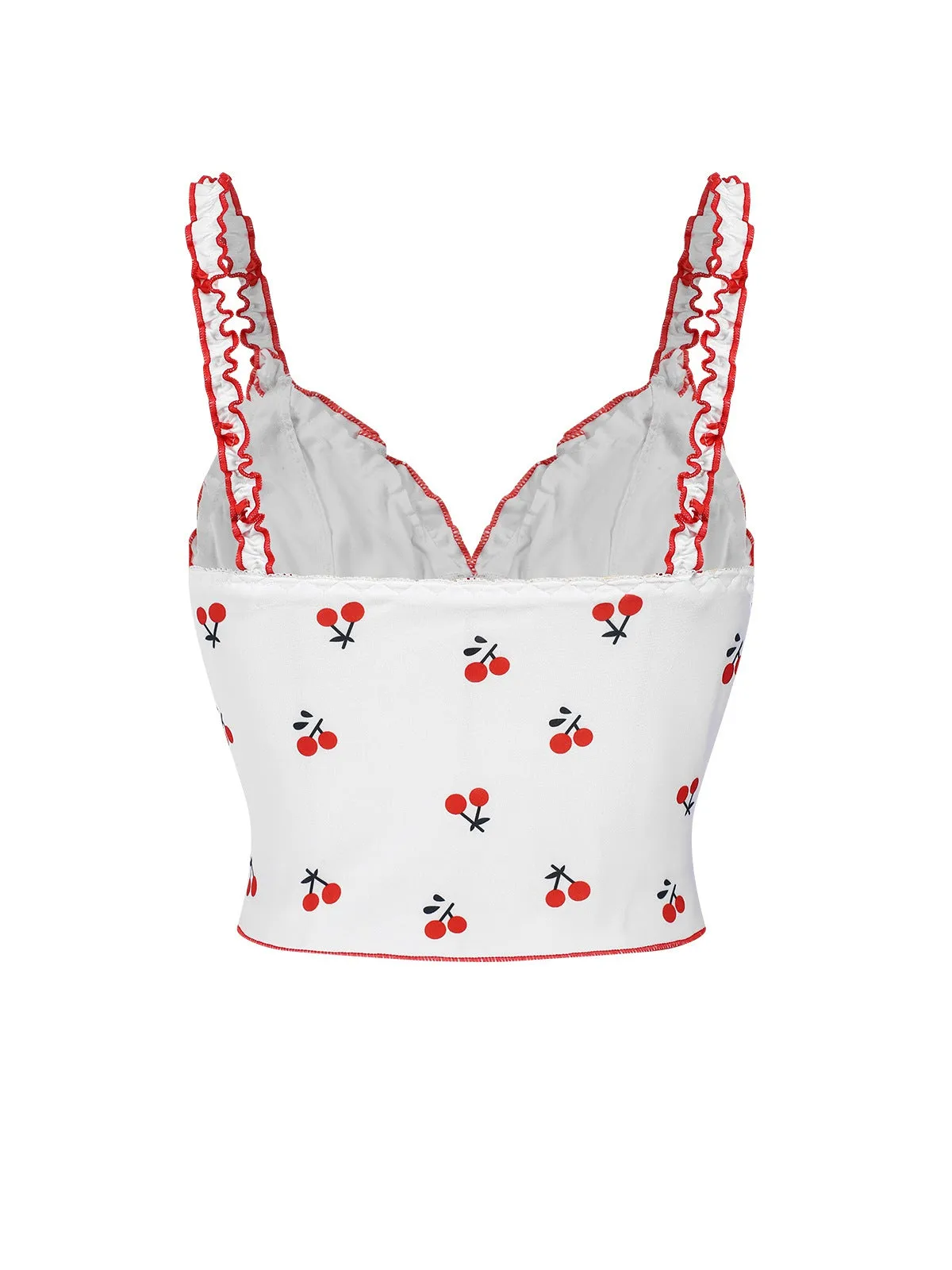 White 1950s Cherry Navel Straps Pajamas sold by Retro Stage product image thumbnail 4