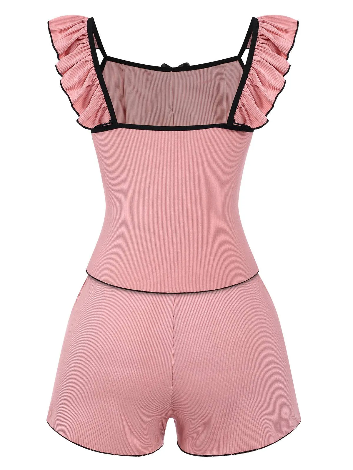 Pink 1950s Bow Binding Ruffle Straps Pajamas sold by Retro Stage product image thumbnail 2