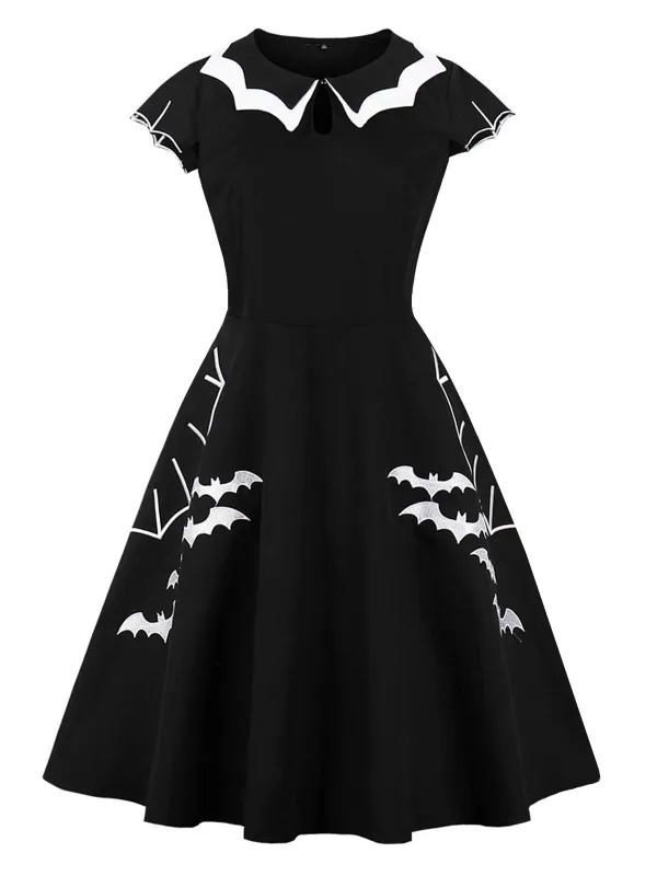[Plus Size] Black 1950s Bat Swing Dress sold by Retro Stage