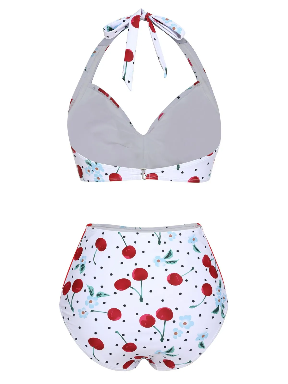 White 1950s Cherry Lace-Up Halter Swimsuit sold by Retro Stage product image thumbnail 4