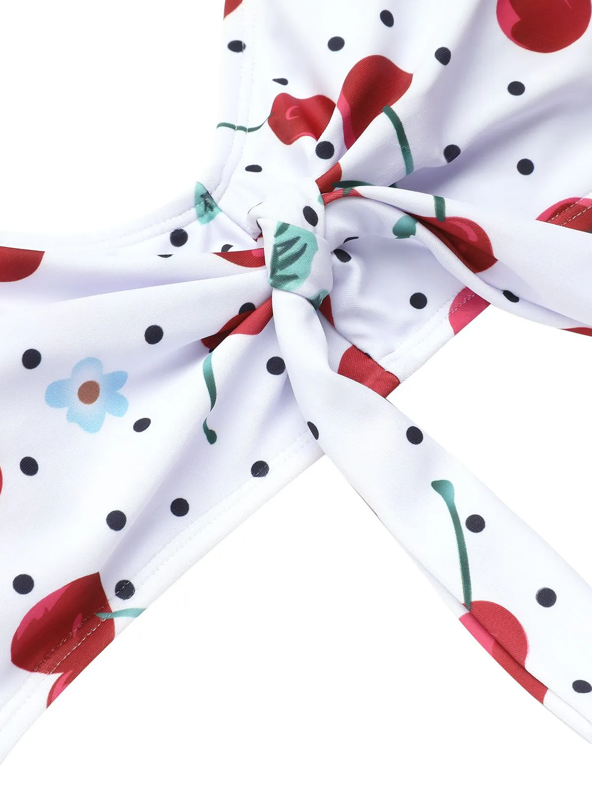 White 1950s Cherry Lace-Up Halter Swimsuit sold by Retro Stage product image thumbnail 5