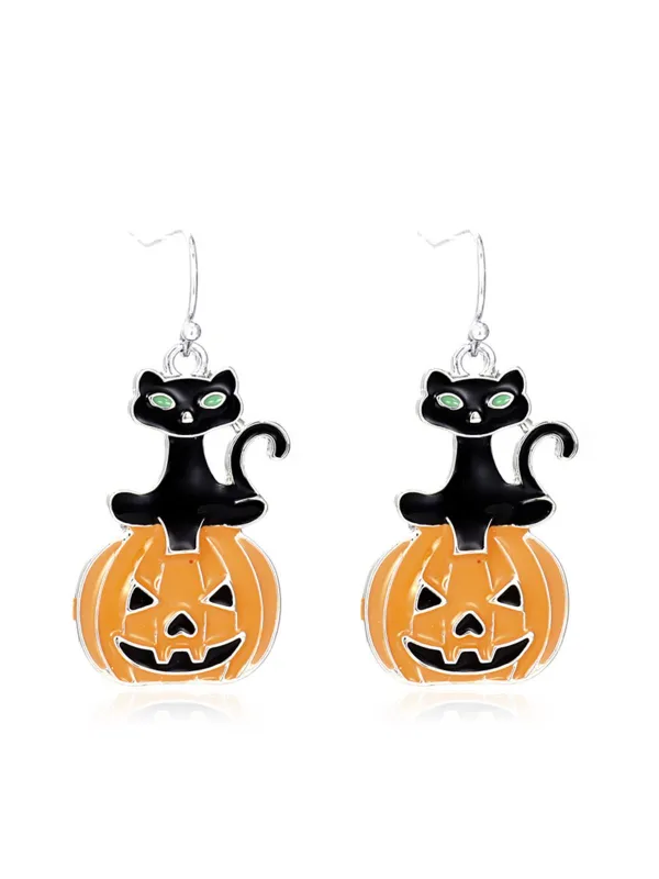 Spooky Halloween Cat And Pumpkin Earrings sold by Retro Stage