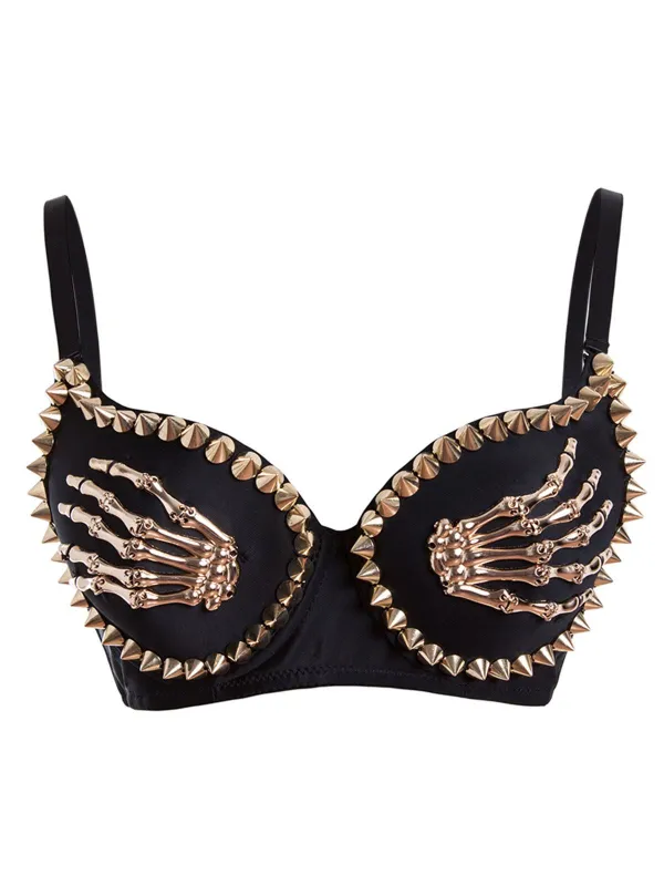 Black 1960s Gothic Punk Skeleton Hand Rivet Top sold by Retro Stage