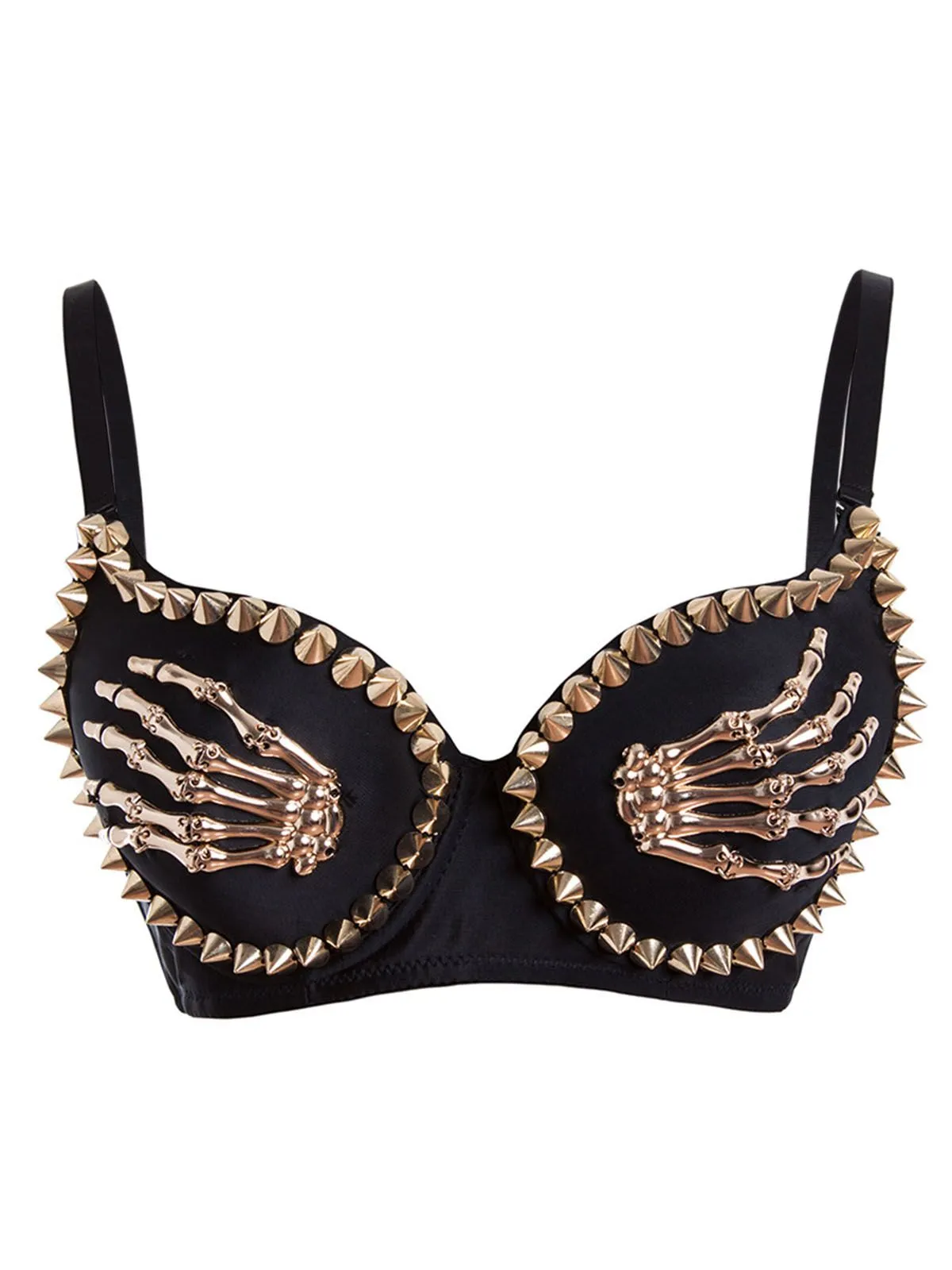 Black 1960s Gothic Punk Skeleton Hand Rivet Top sold by Retro Stage