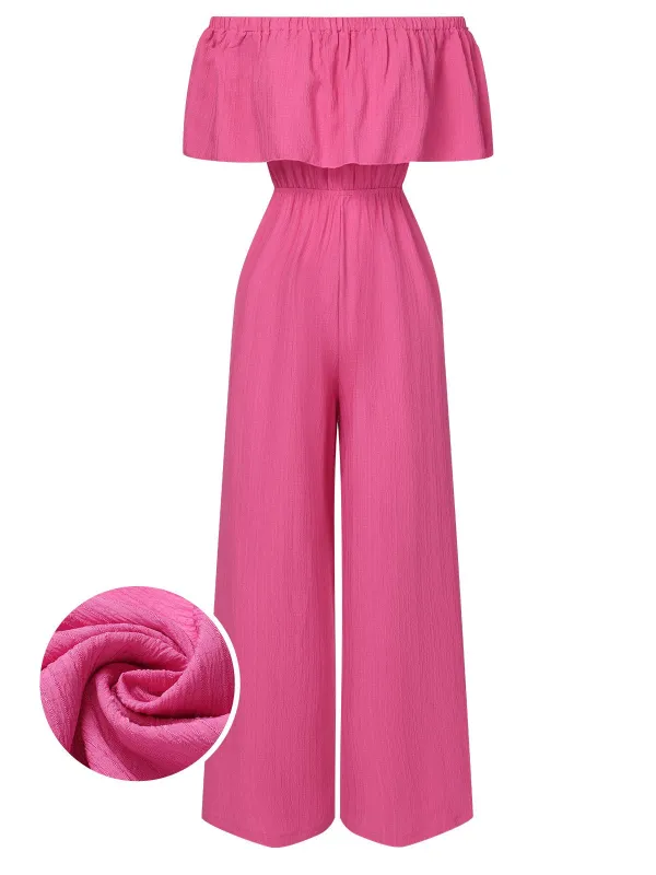 Pink 1960s Solid Off-Shoulder Wideleg Jumpsuit sold by Retro Stage