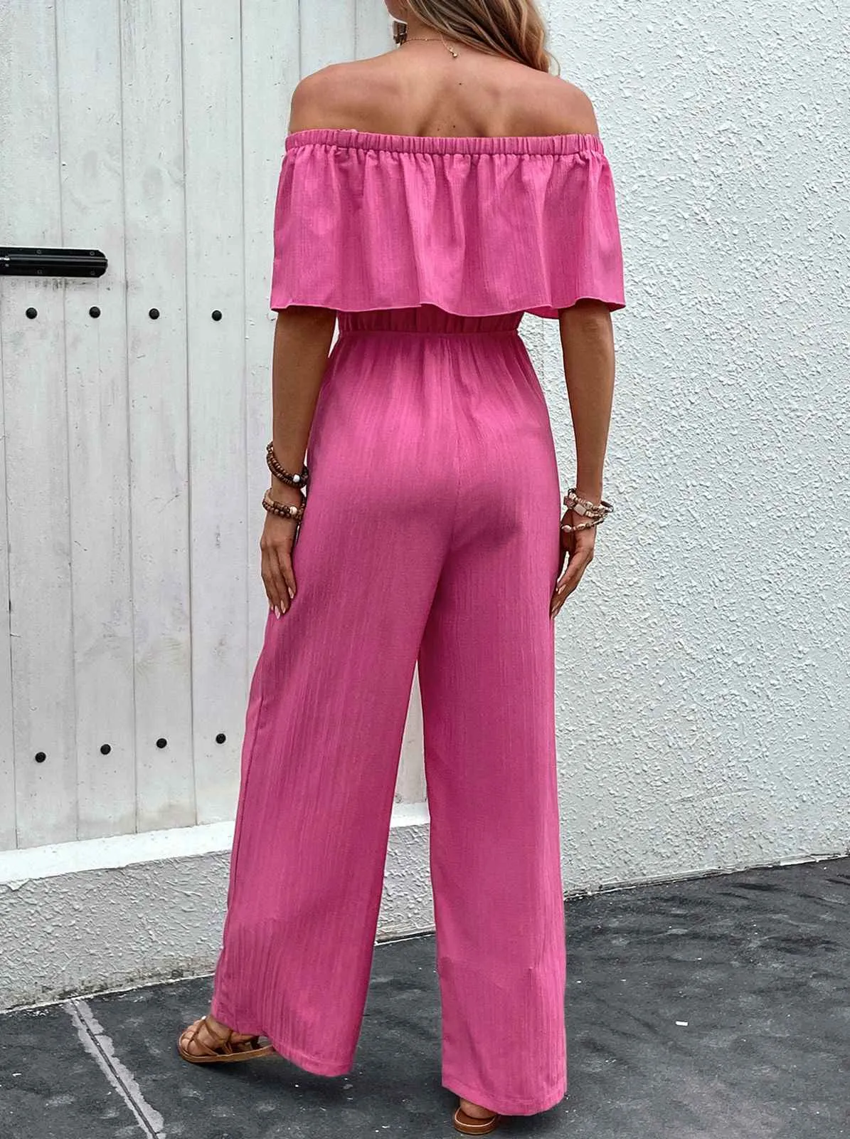 Pink 1960s Solid Off-Shoulder Wideleg Jumpsuit sold by Retro Stage product image thumbnail 4