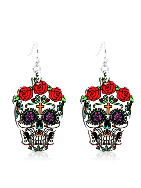 Black Halloween Skull Rose Earrings sold by Retro Stage