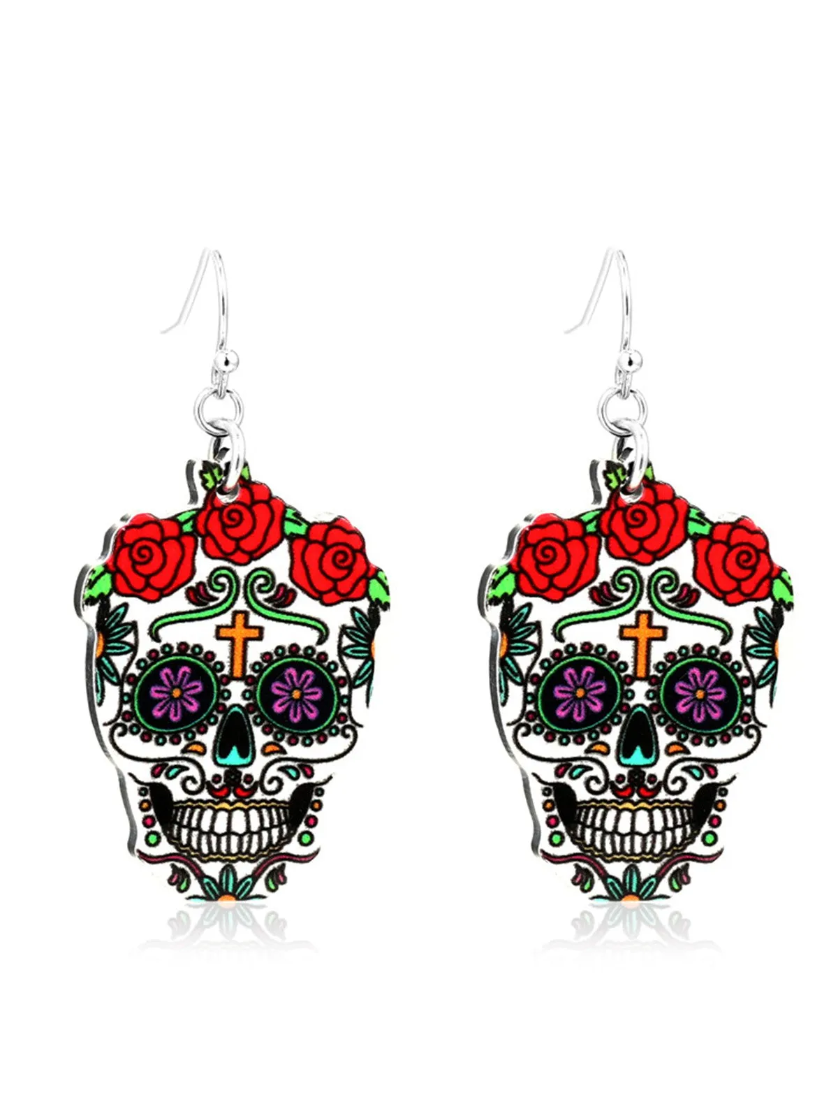 Black Halloween Skull Rose Earrings sold by Retro Stage