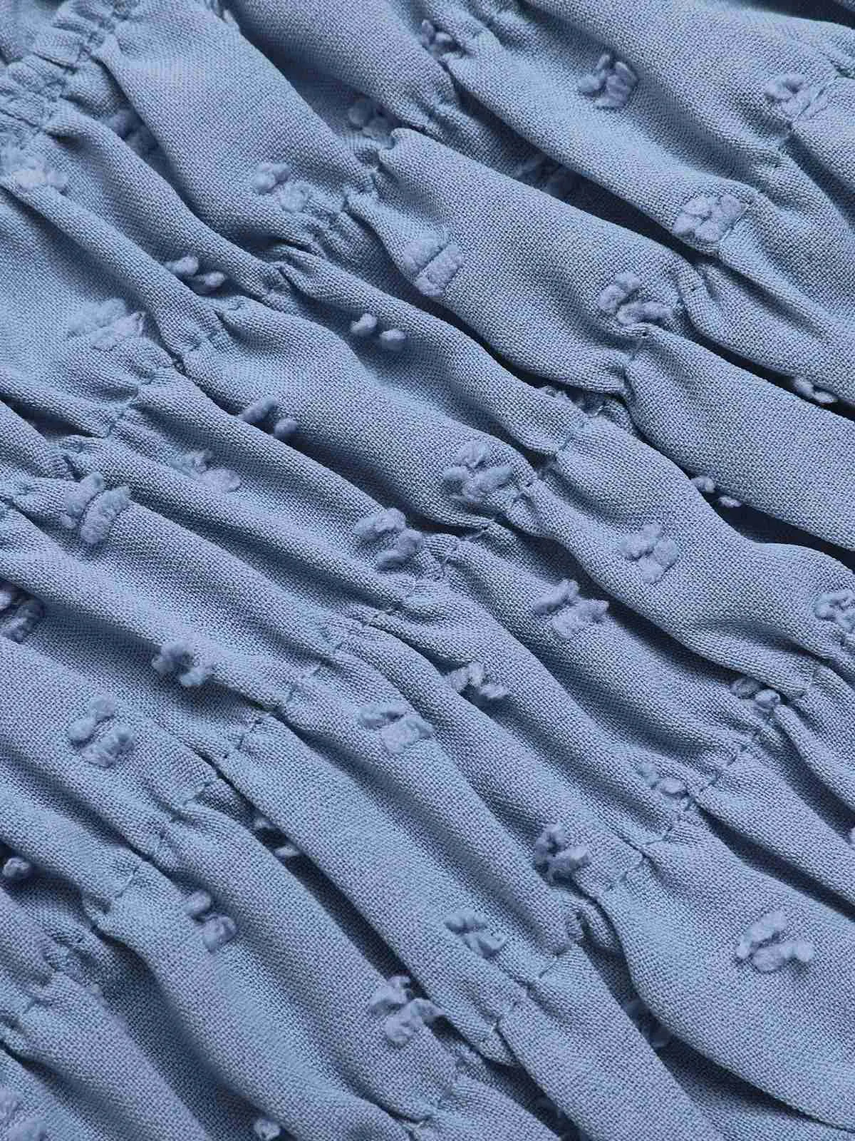 Blue 1940s Solid V-Neck Swiss Dot Blouse sold by Retro Stage product image thumbnail 4