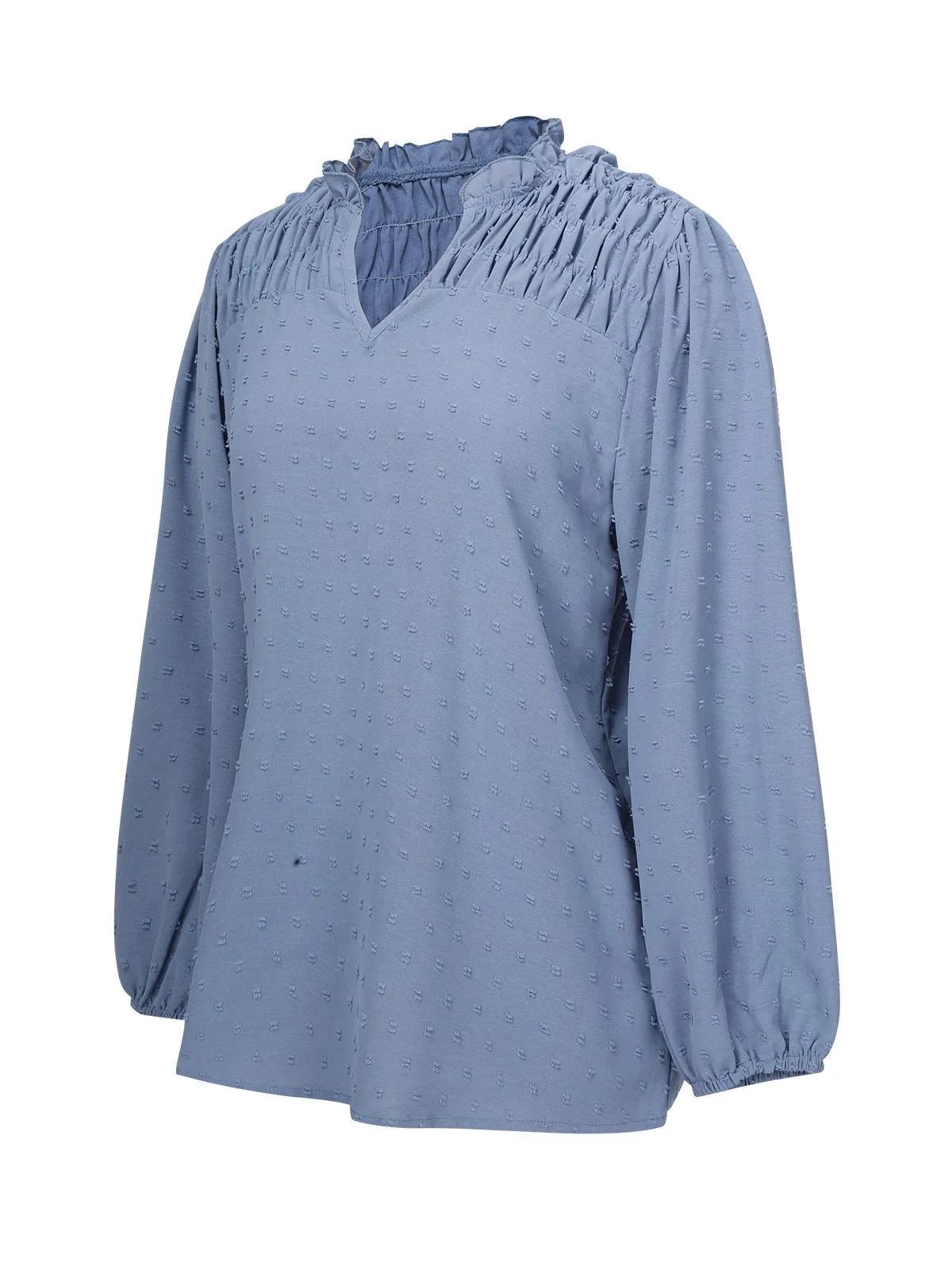 Blue 1940s Solid V-Neck Swiss Dot Blouse sold by Retro Stage product image thumbnail 2