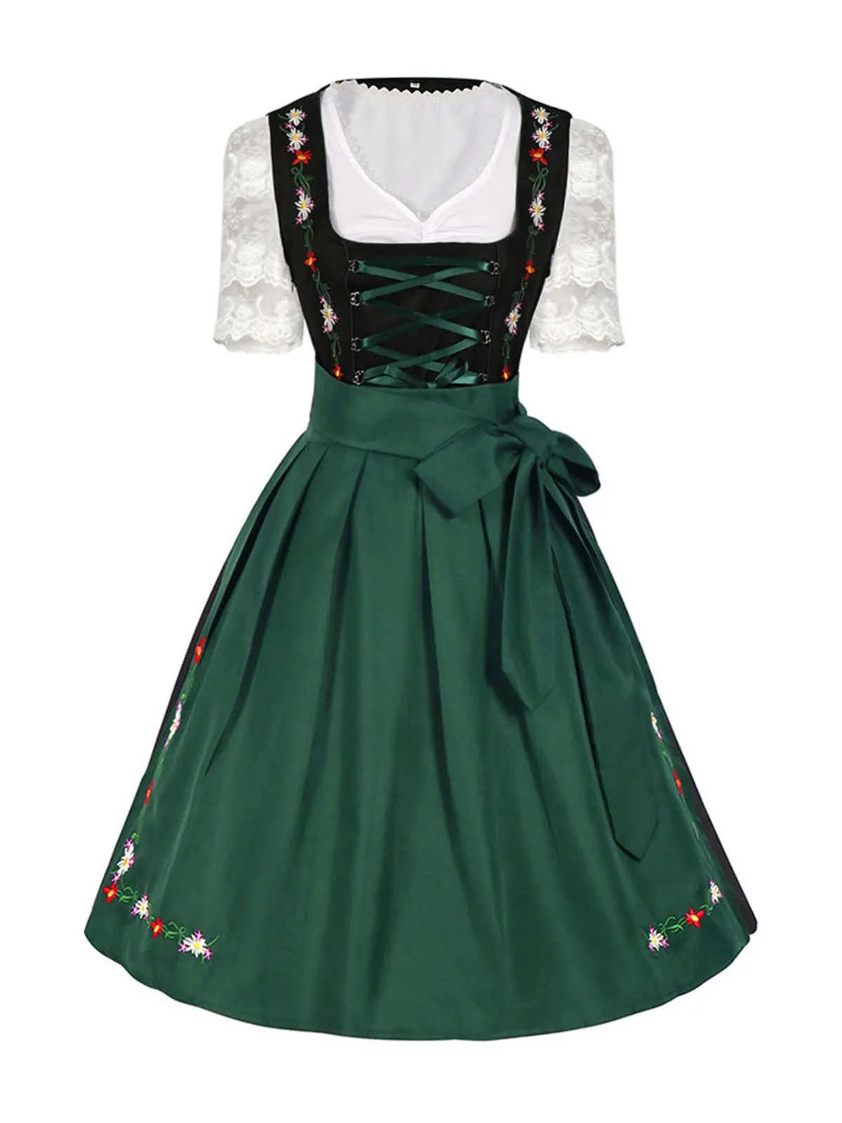 2PCS 1950s Oktoberfest White Top & Black Dress & Green Apron sold by Retro Stage