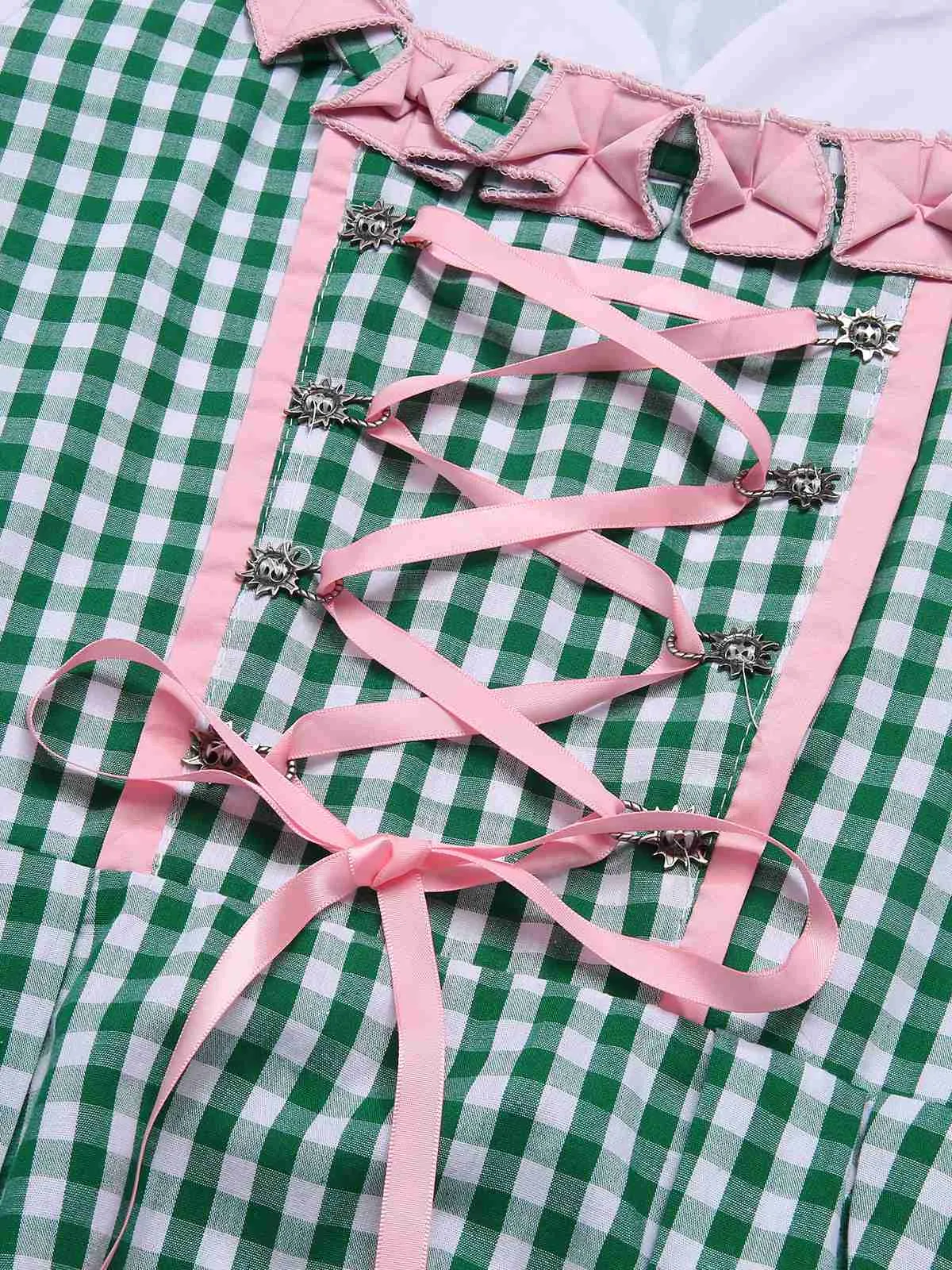 2PCS 1950s Oktoberfest White Top & Green Plaid Dress & Pink Apron sold by Retro Stage product image thumbnail 4