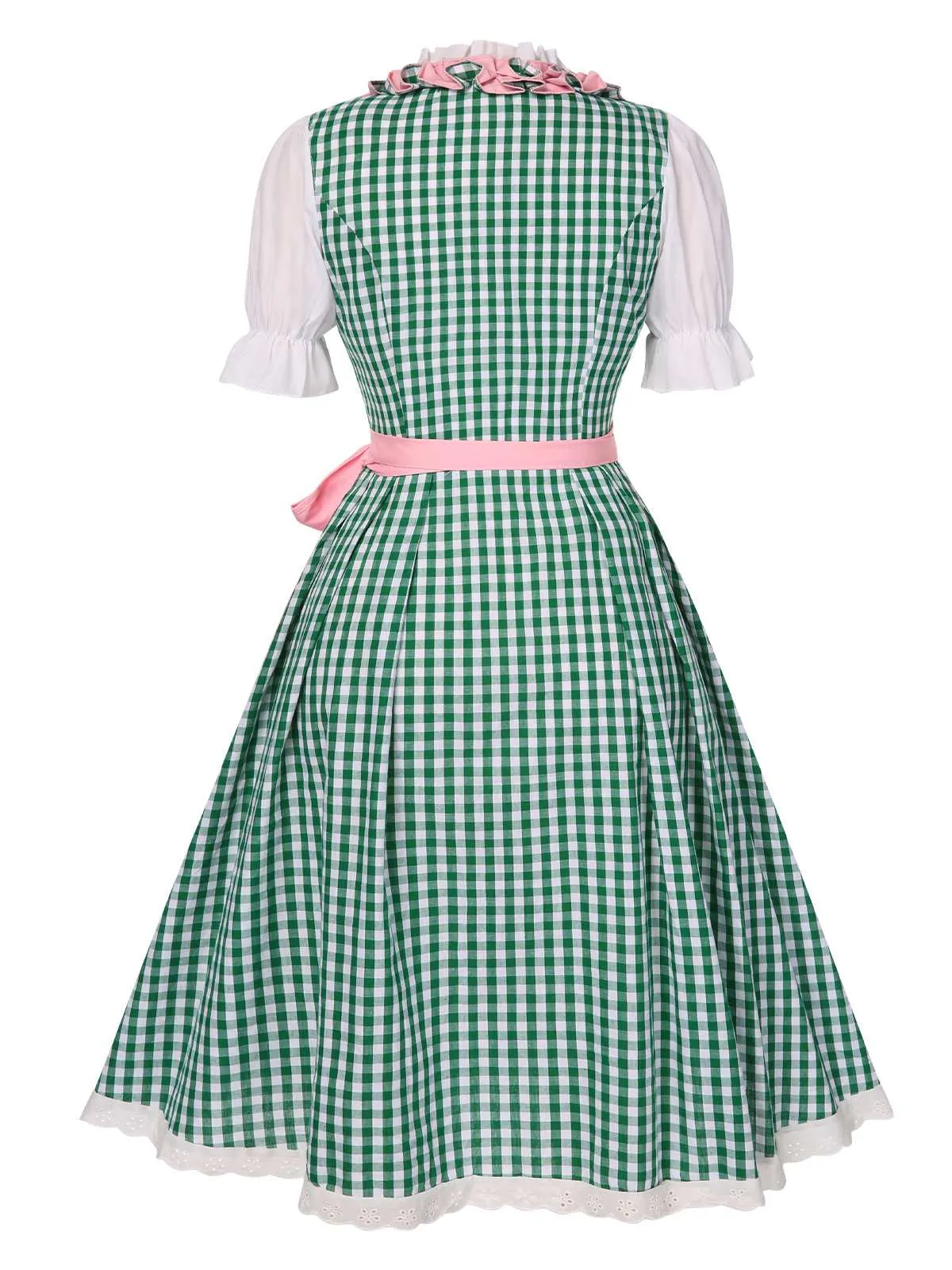 2PCS 1950s Oktoberfest White Top & Green Plaid Dress & Pink Apron sold by Retro Stage product image thumbnail 2