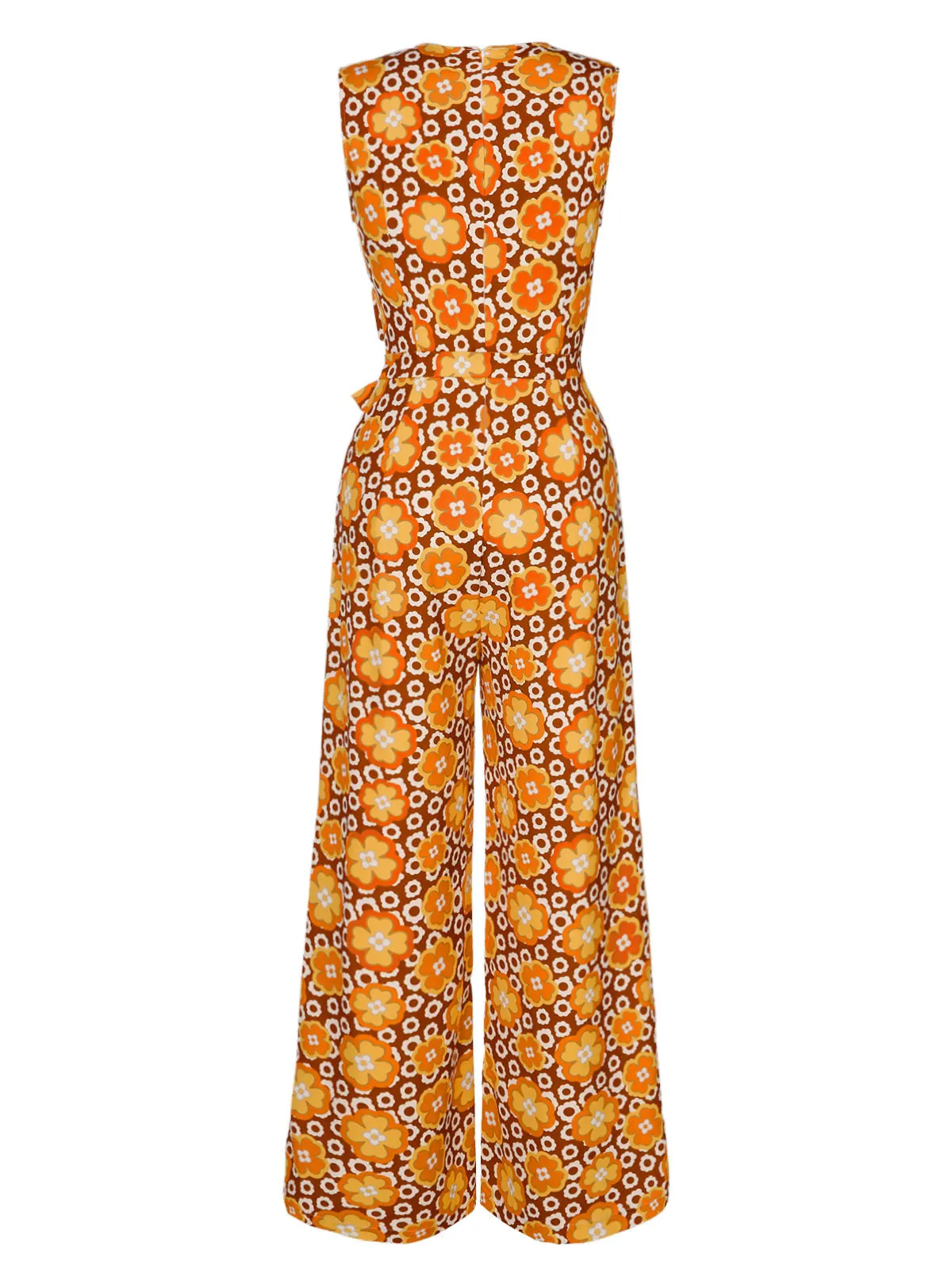 1970s V-Neck Floral Belted Sleeveless Jumpsuit sold by Retro Stage product image thumbnail 4