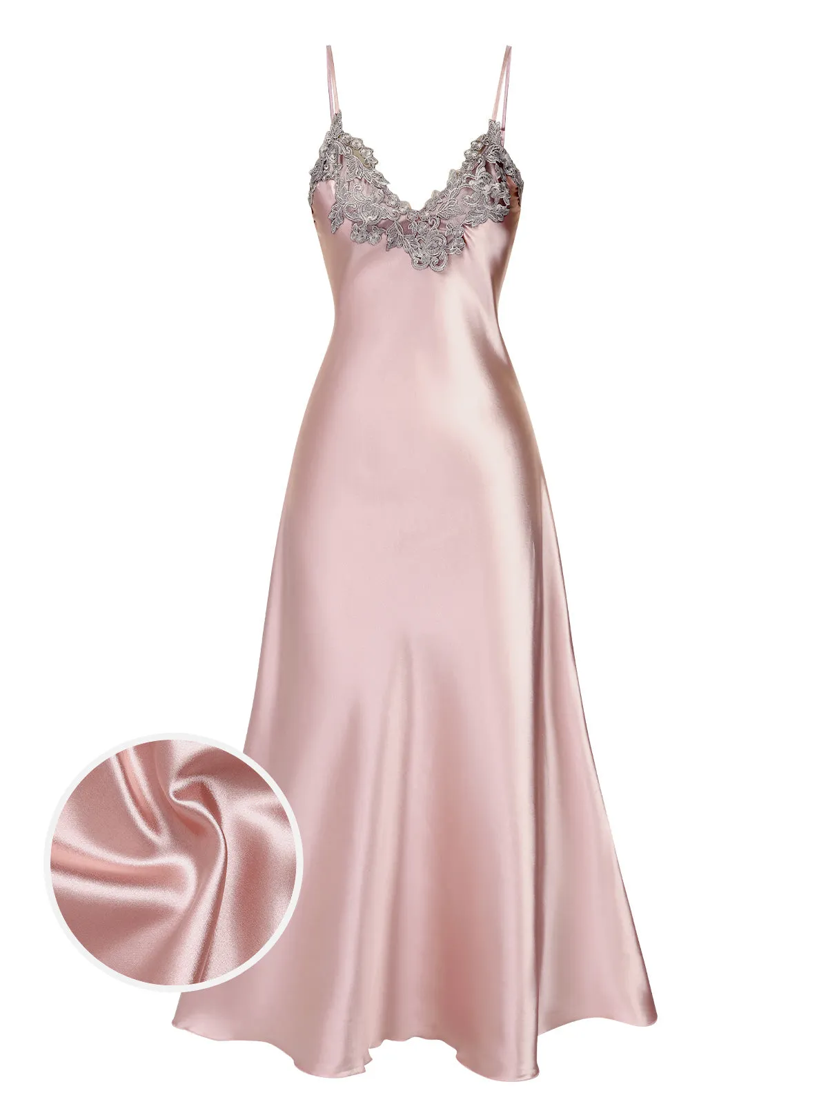 1930s Embroidered Faux Satin Strap Nightgown sold by Retro Stage