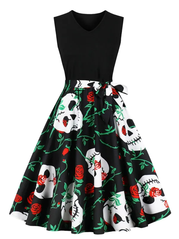 1950s Halloween Patchwork Belt Swing Dress sold by Retro Stage