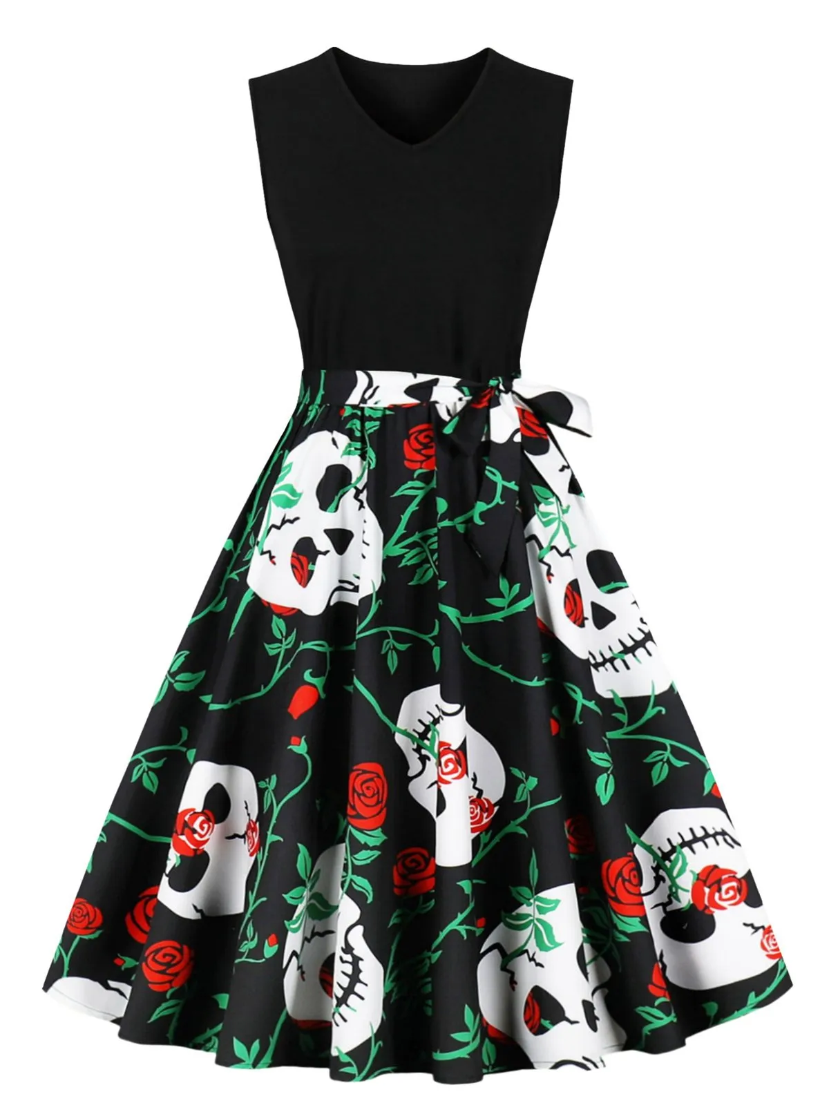 1950s Halloween Patchwork Belt Swing Dress sold by Retro Stage