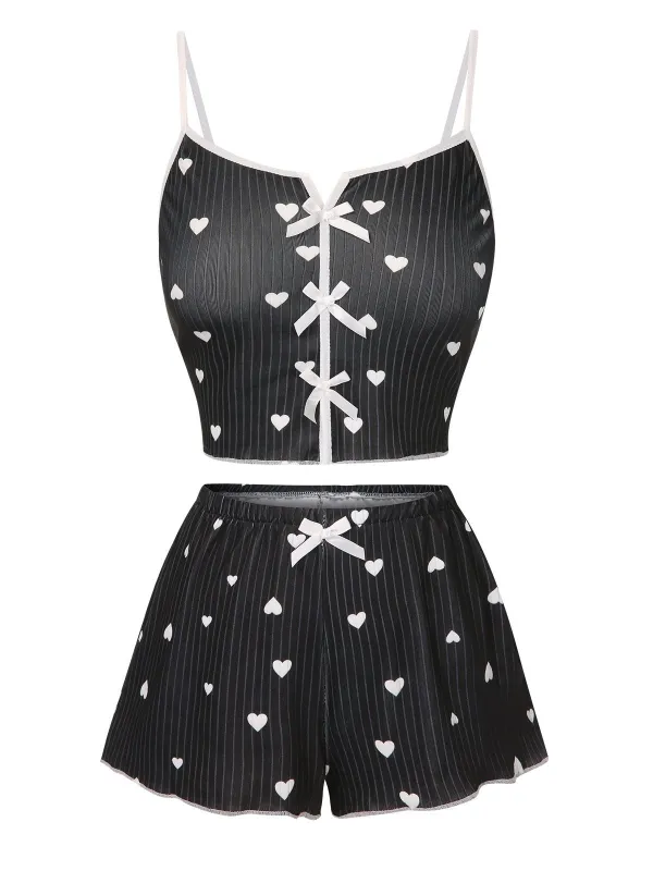 1970s Heart Bow Spaghetti Strap Pajamas made by Retro Stage