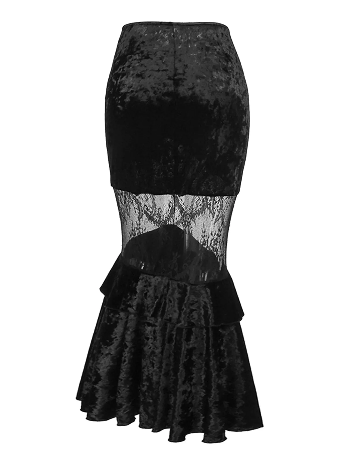 1970s Gothic Velvet Lace Tiered Mermaid Skirt sold by Retro Stage product image thumbnail 2