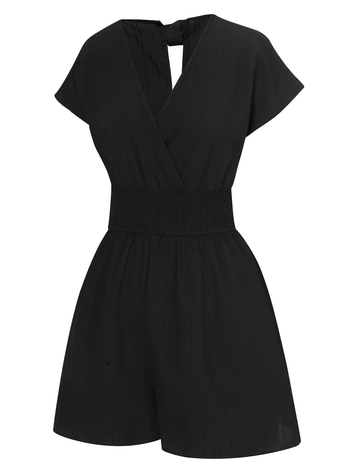 1970s Solid Elastic Waist Wrap V-Neck Romper sold by Retro Stage product image thumbnail 3