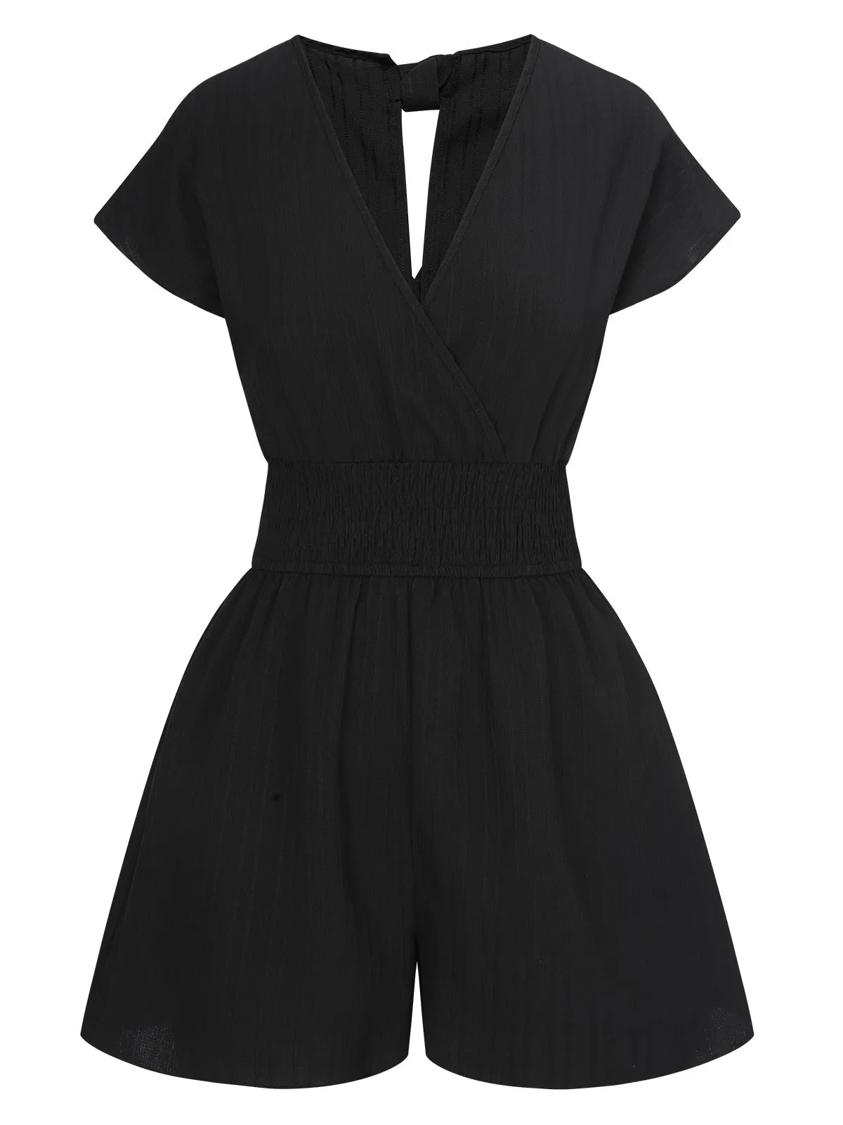 1970s Solid Elastic Waist Wrap V-Neck Romper sold by Retro Stage