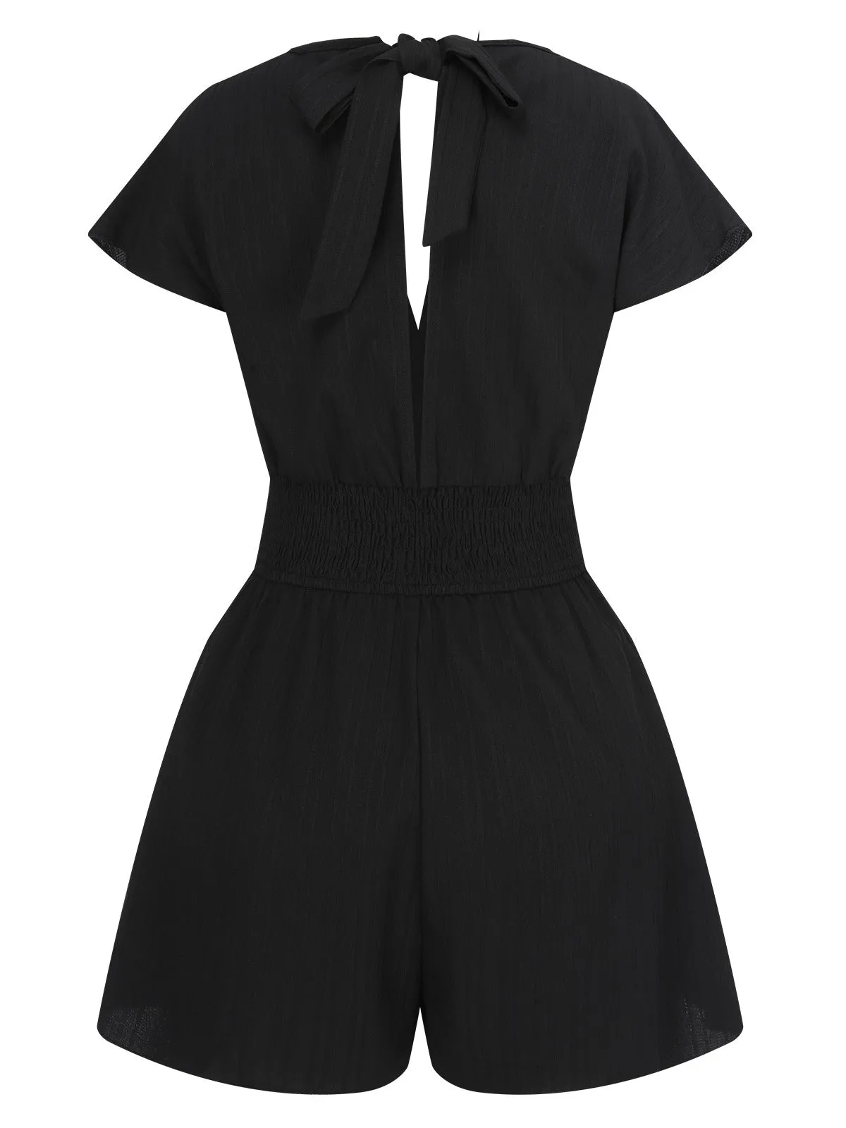 1970s Solid Elastic Waist Wrap V-Neck Romper sold by Retro Stage product image thumbnail 2