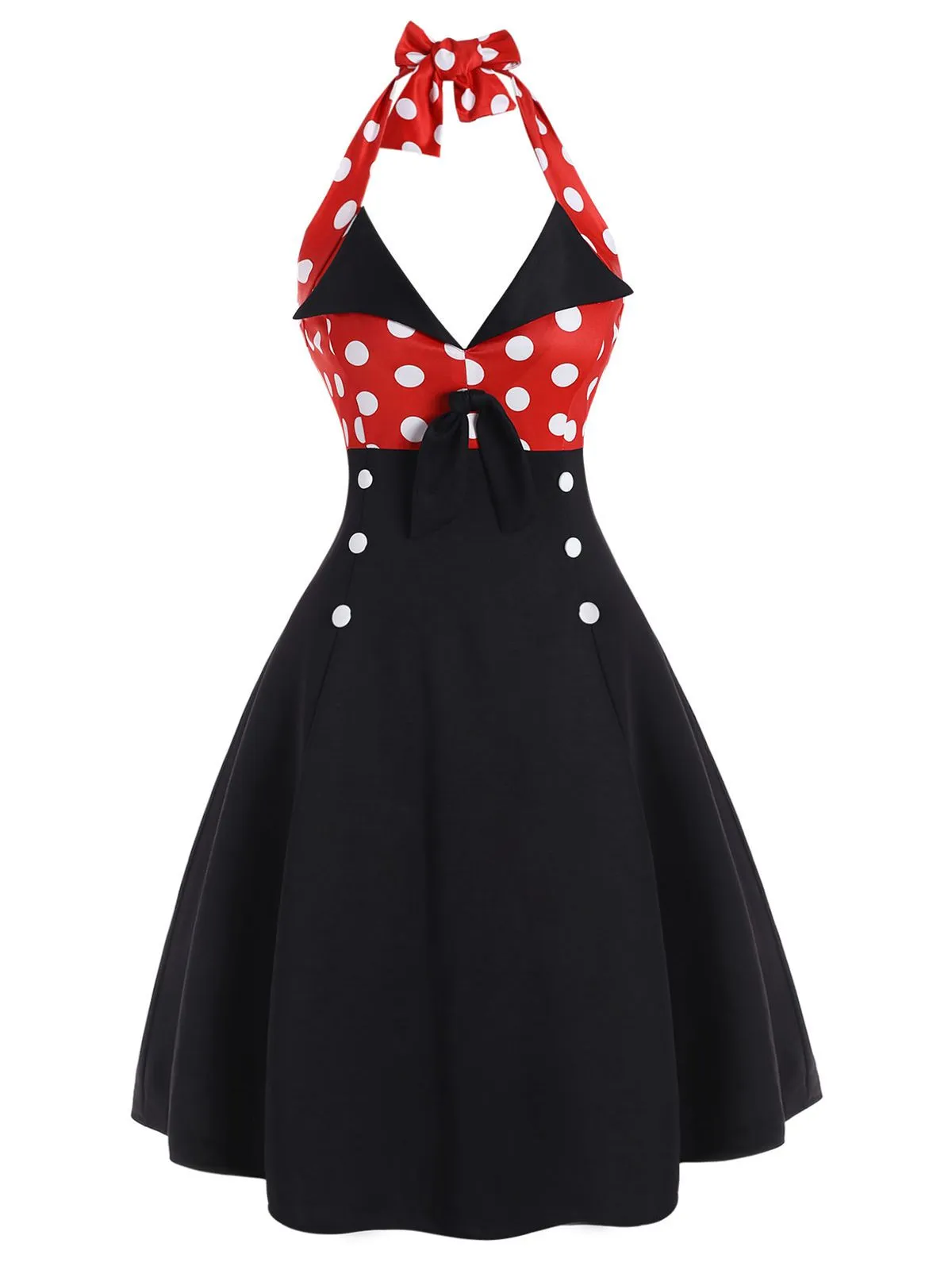 Black Red 1950s Halter Dot Swing Dress With Accessories Set sold by Retro Stage product image thumbnail 2