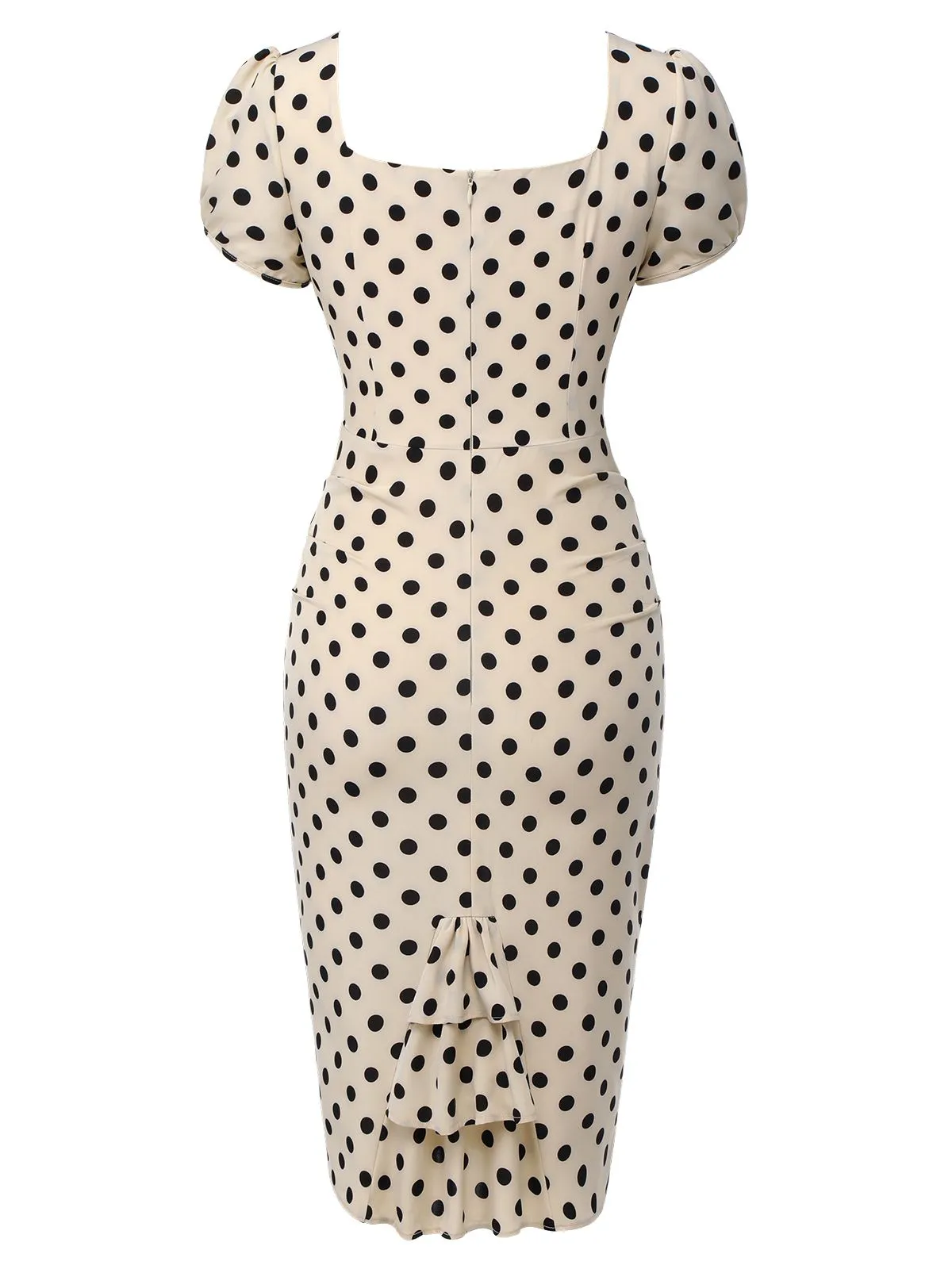 Beige 1960s Polka Dot Square Neck Puff Dress sold by Retro Stage product image thumbnail 5